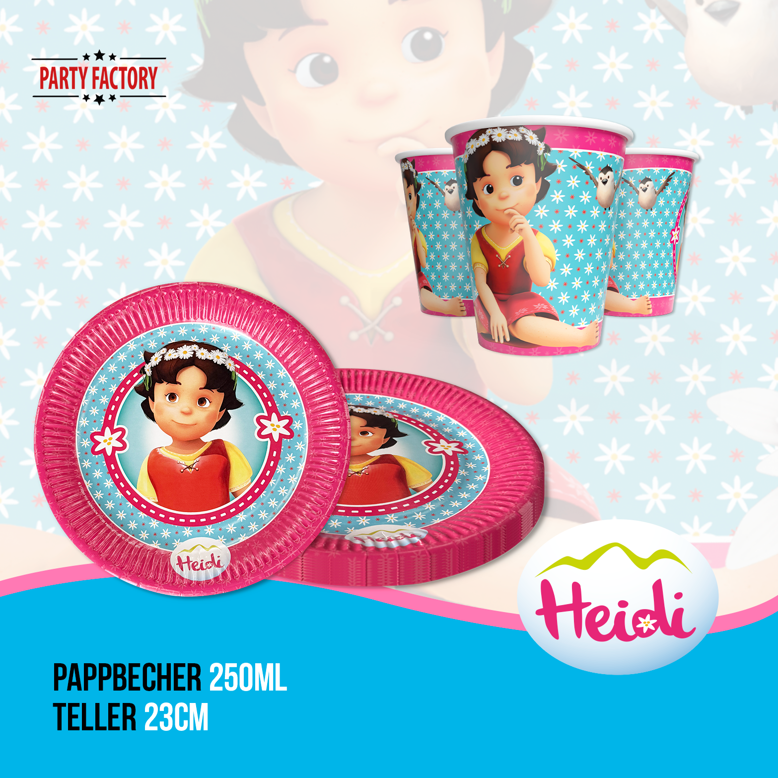 Heidi 52-tlg. Party Set – Kindergeburtstag Deko mit Bechern Tellern Tüten 4