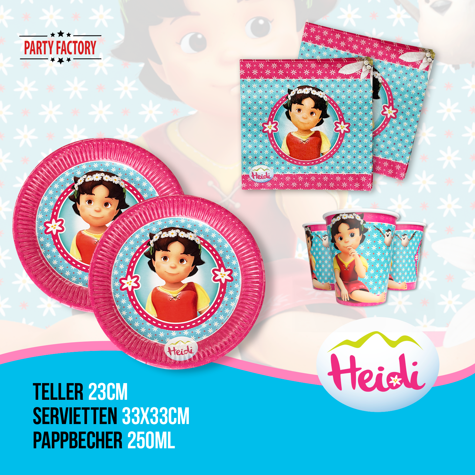 Heidi 45-tlg. Party Set – Kindergeburtstag Deko mit Folienballons Wimpel