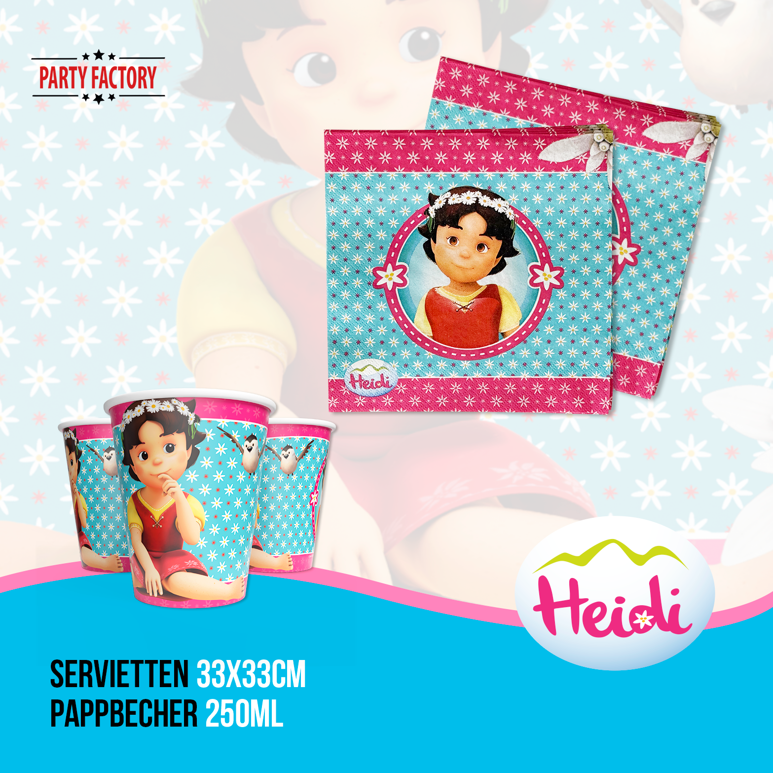 Heidi 40-tlg. Party Set – Kindergeburtstag Deko mit Bechern Tellern Servietten 3