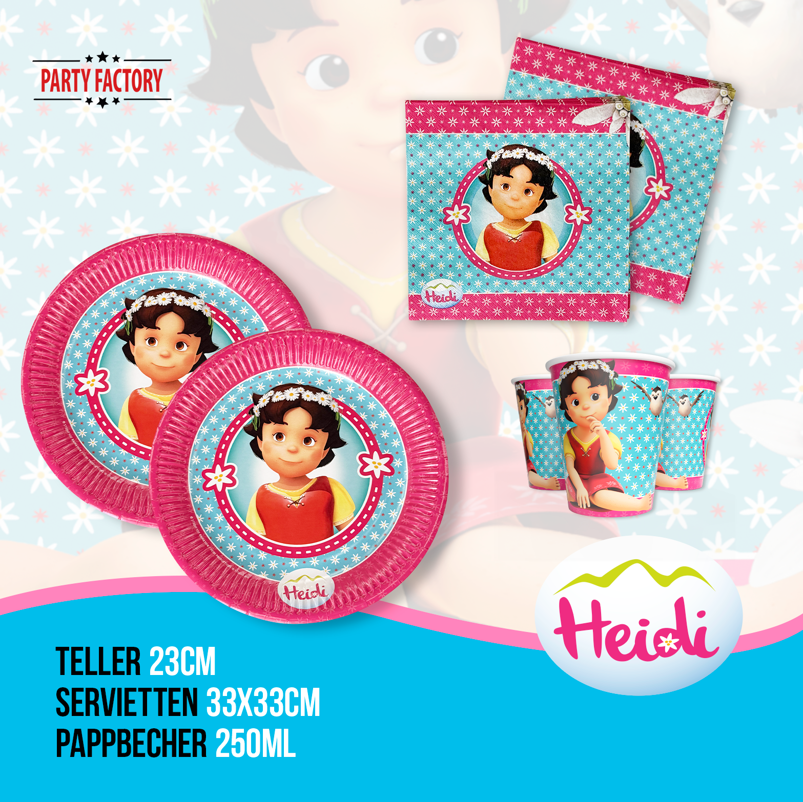 Heidi 51-tlg. Party Set – Geburtstag Deko mit Folienballons Wimpel 3