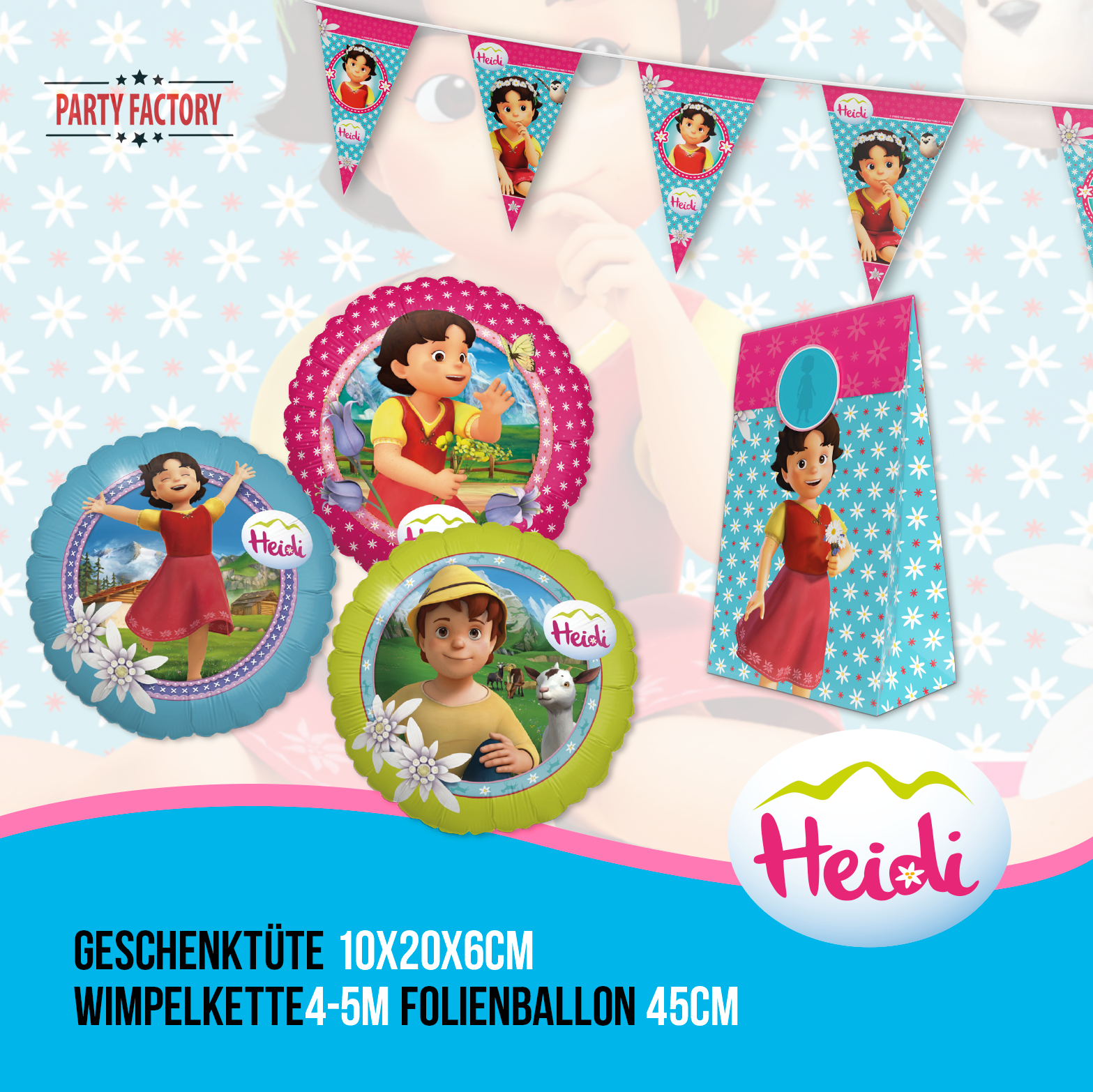 Heidi 61-tlg. Party Set – Kindergeburtstag Deko mit Folienballons Tüten 4