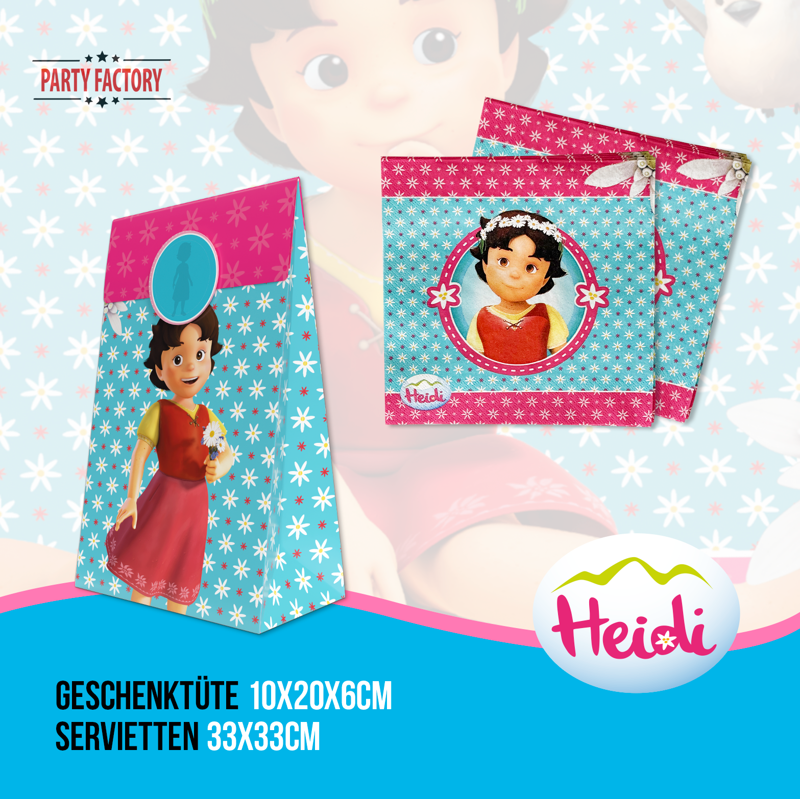 Heidi 50-tlg. Party Set – Kindergeburtstag Deko mit Bechern Tellern Tüten 4