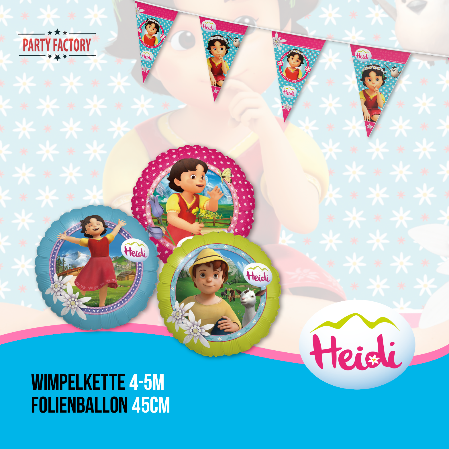 Heidi 45-tlg. Party Set – Kindergeburtstag Deko mit Folienballons Wimpel 2