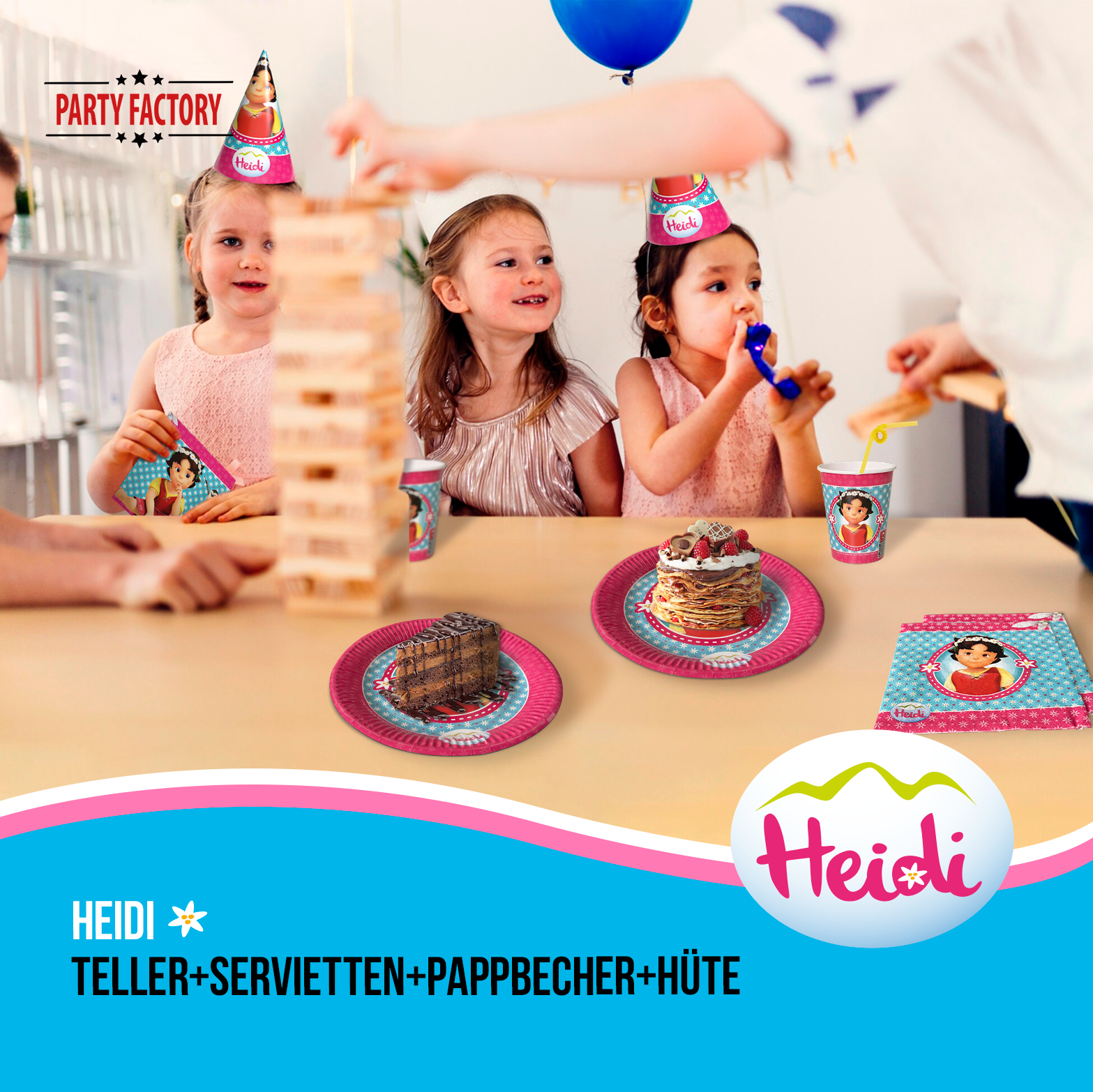 Heidi 52-tlg. Party Set – Kindergeburtstag Deko mit Hüten Wimpel Tischdecke 5