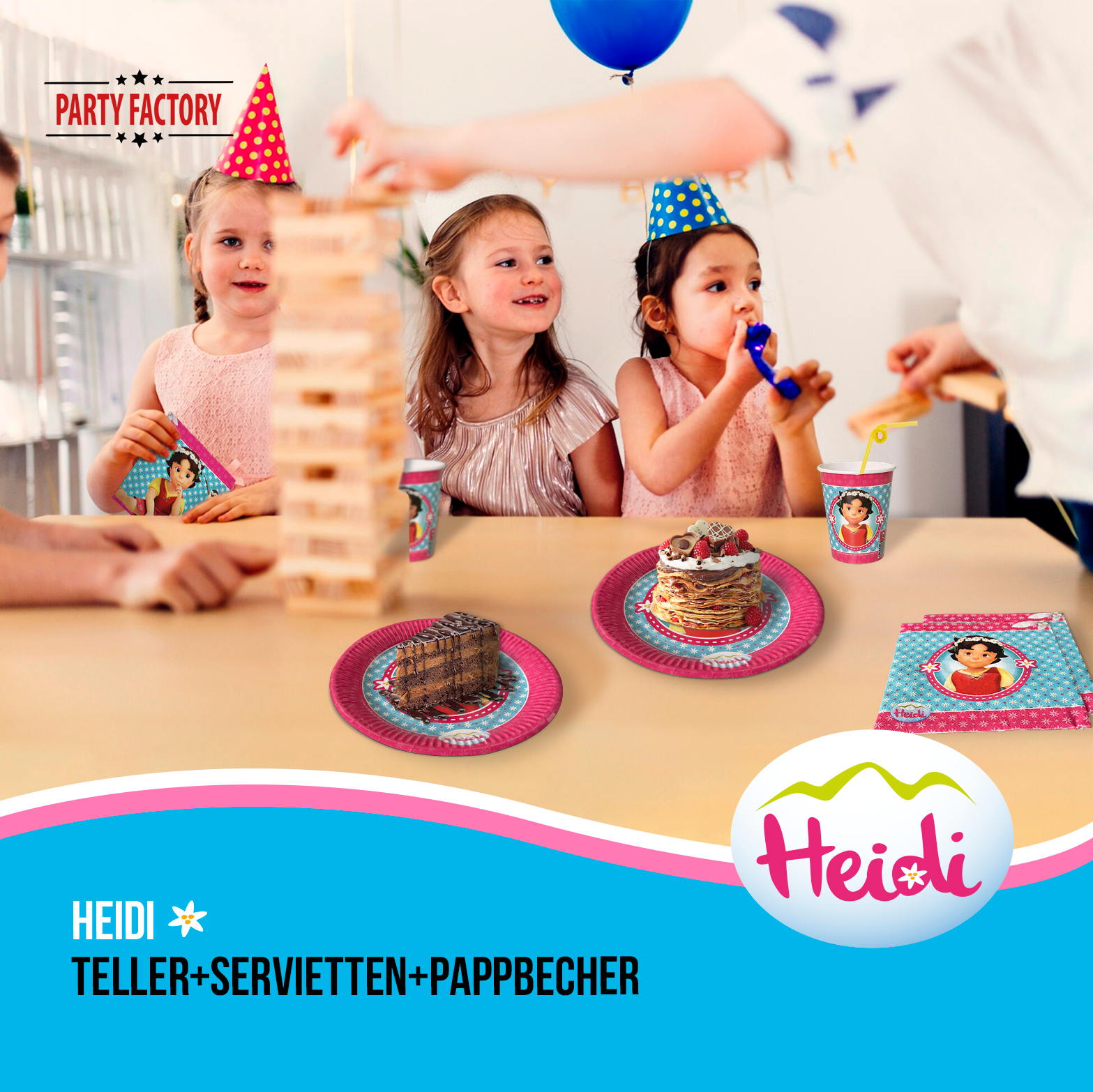 Heidi 50-tlg. Party Set – Kindergeburtstag Deko mit Bechern Tellern Tüten 5
