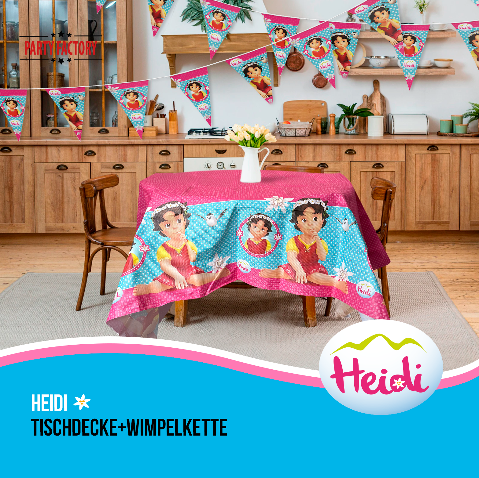 Heidi 52-tlg. Party Set – Kindergeburtstag Deko mit Hüten Wimpel Tischdecke 6