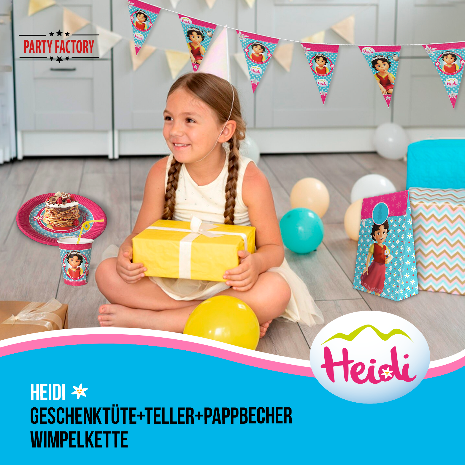 Heidi 51-tlg. Party Set – Kindergeburtstag Deko mit Bechern Tellern Tüten 6