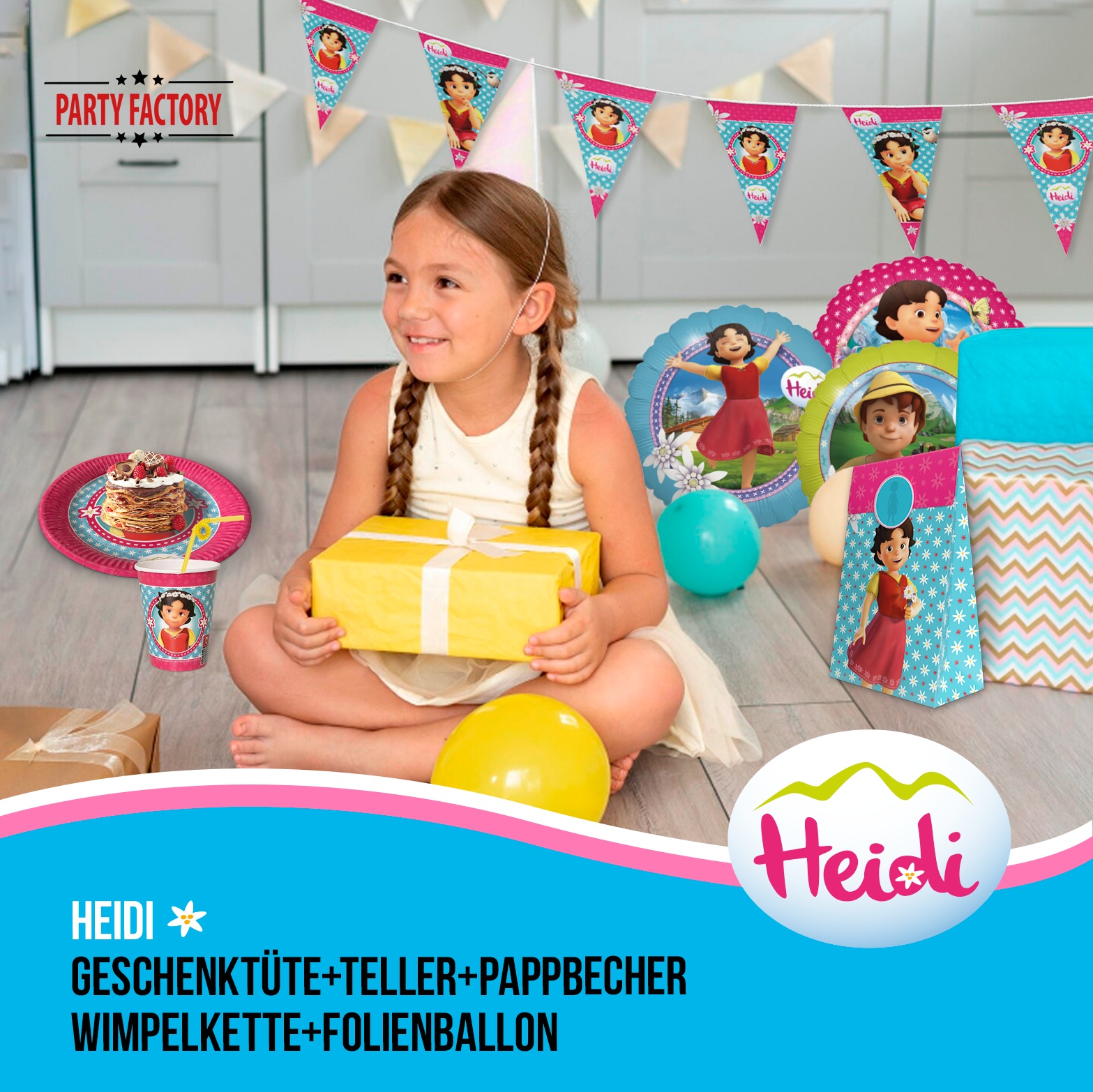 Heidi 61-tlg. Party Set – Kindergeburtstag Deko mit Folienballons Tüten 6
