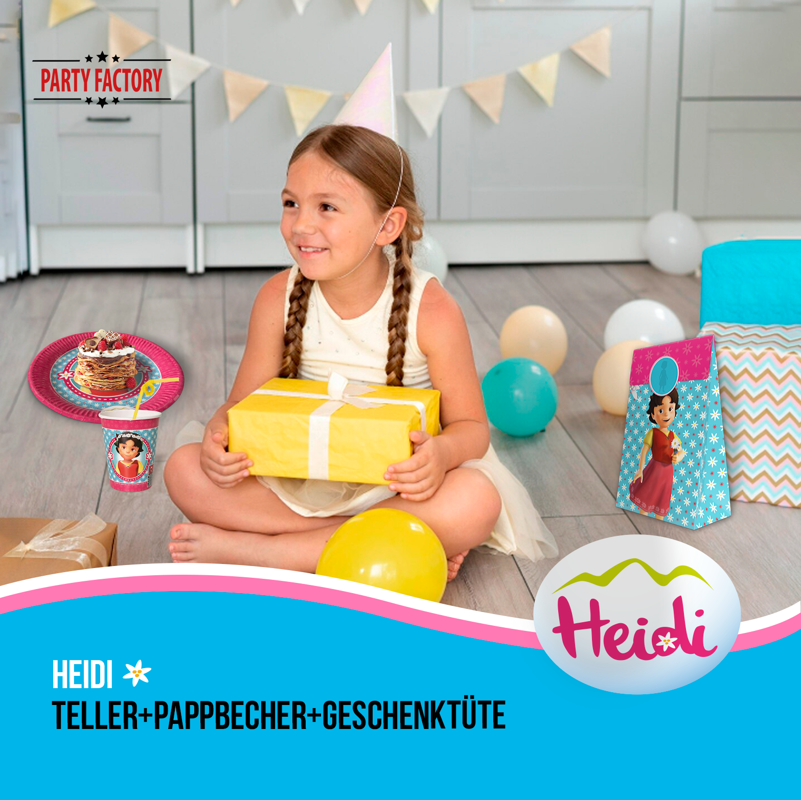 Heidi 52-tlg. Party Set – Kindergeburtstag Deko mit Bechern Tellern Tüten 7