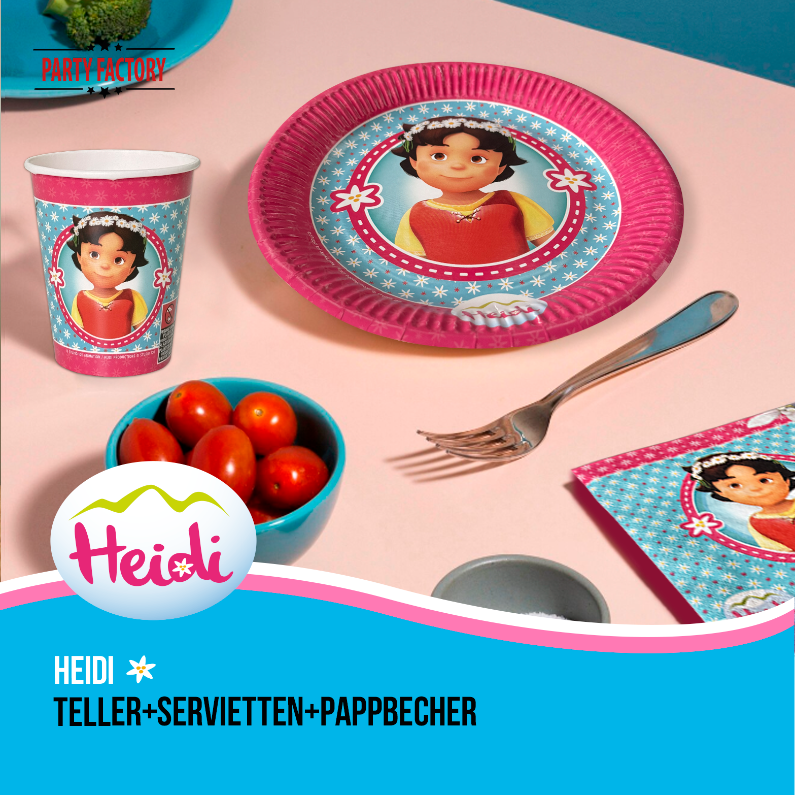 Heidi 52-tlg. Party Set – Kindergeburtstag Deko mit Hüten Wimpel Tischdecke 7