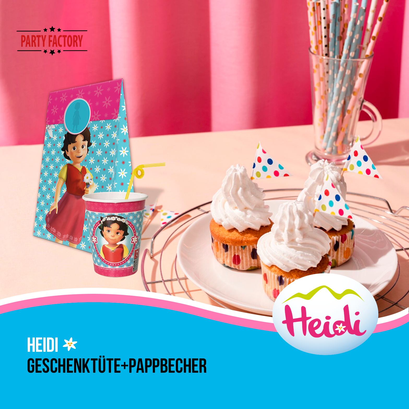 Heidi 51-tlg. Party Set – Kindergeburtstag Deko mit Bechern Tellern Tüten 7