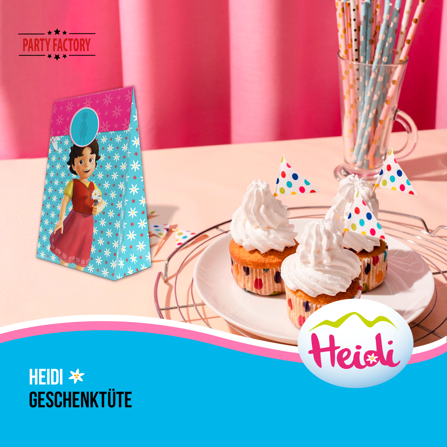 Heidi 50-tlg. Party Set – Kindergeburtstag Deko mit Bechern Tellern Tüten 7