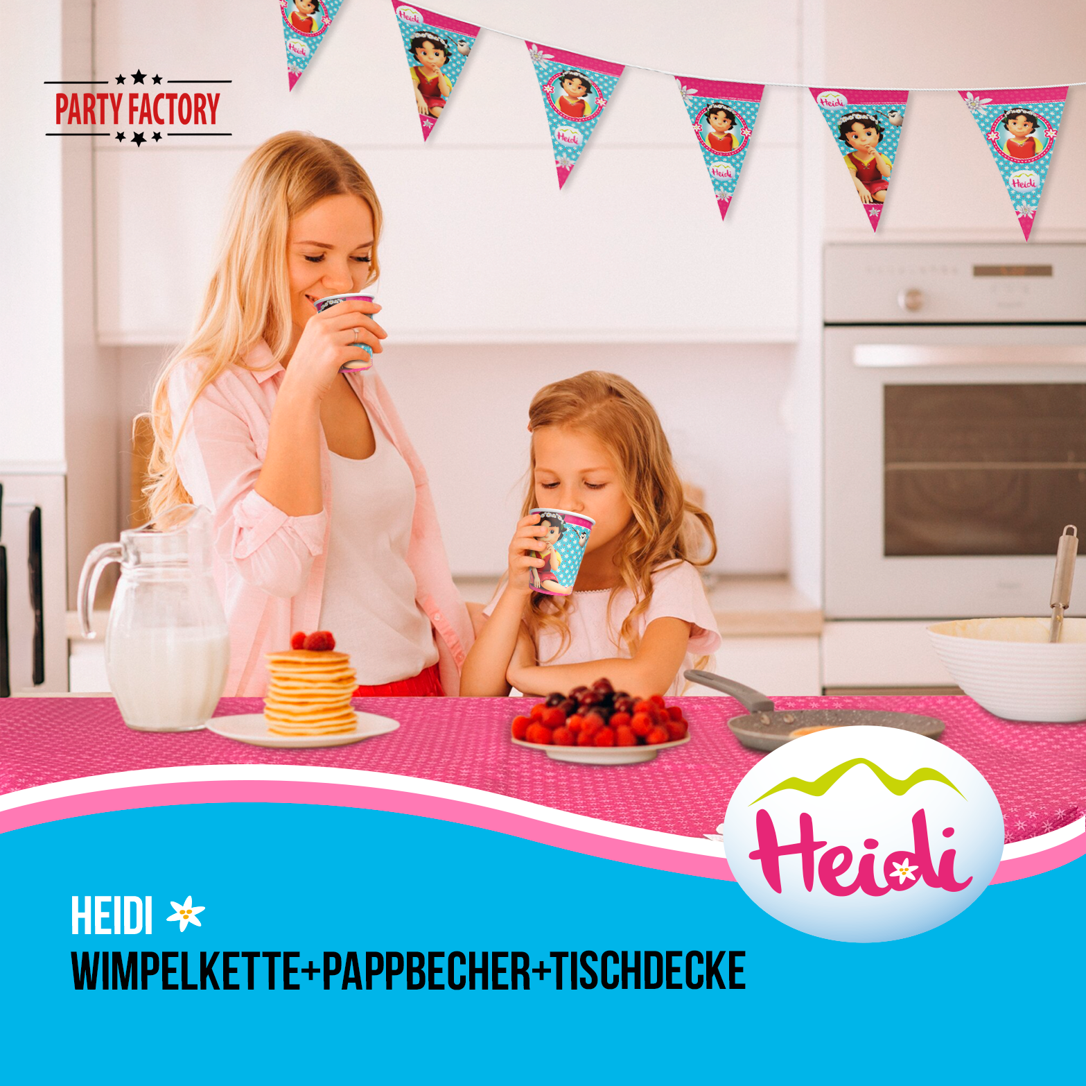 Heidi 62-tlg. Party Set – Kindergeburtstag Deko mit Hüten Wimpel Tischdecke 7