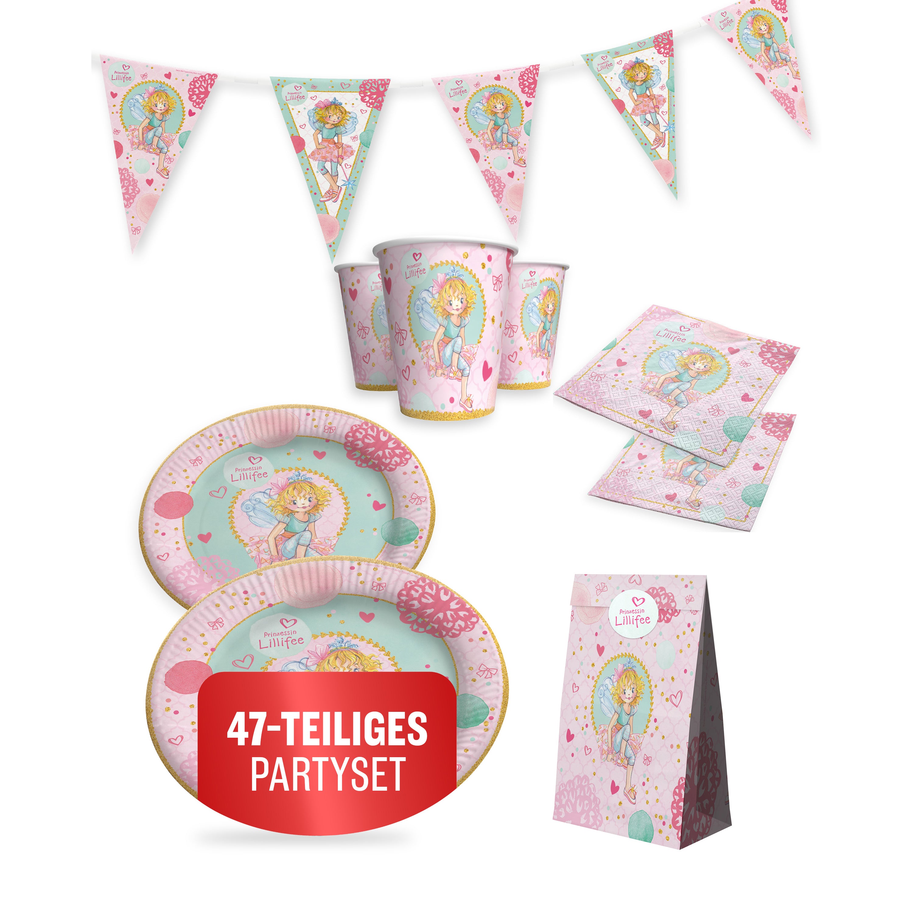 Prinzessin Lilifee 47-tlg. Party Set – Deko Wimpel Servietten Geschenktüten