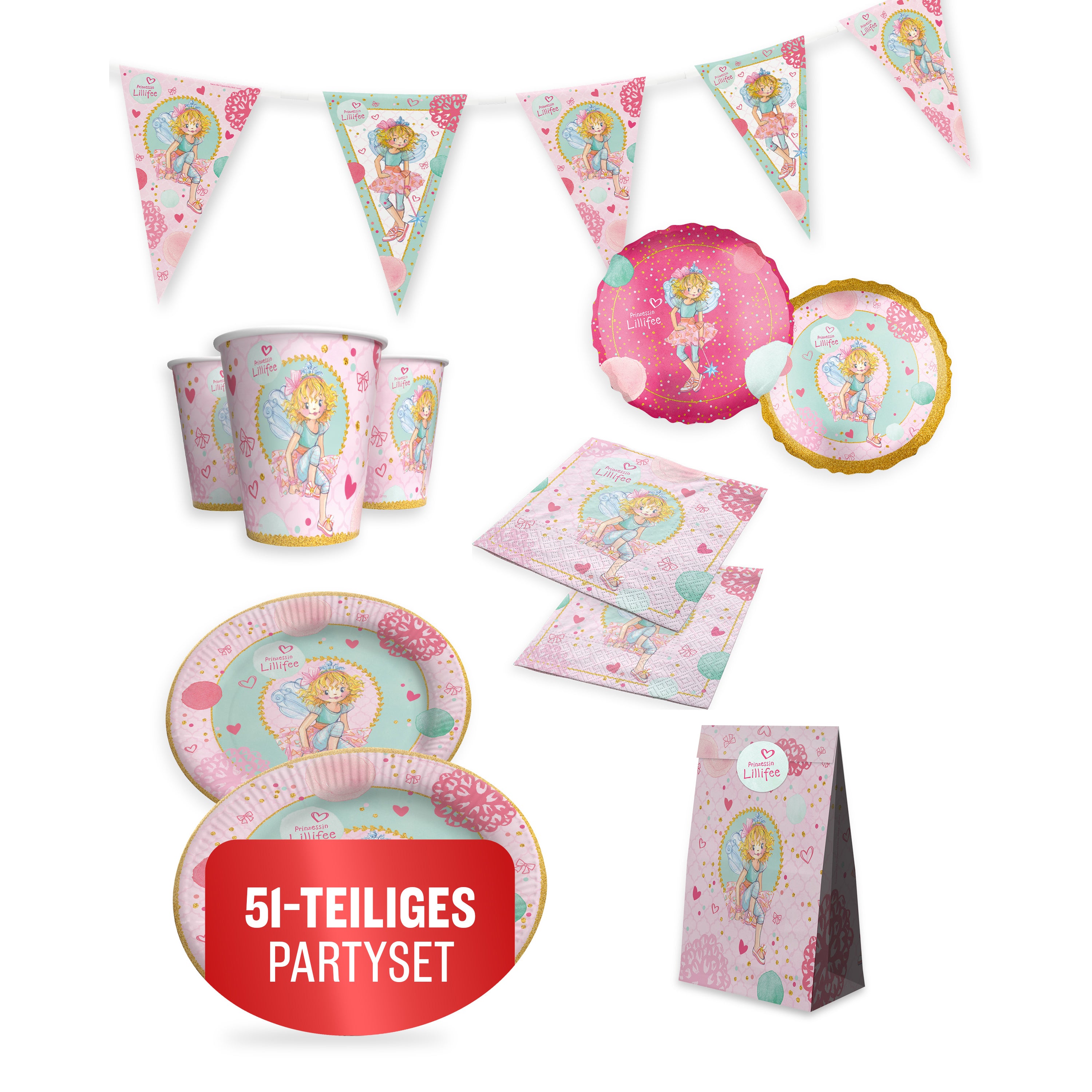 Prinzessin Lilifee 51-tlg. Party Set – Deko mit Ballons Wimpel Geschenktüten