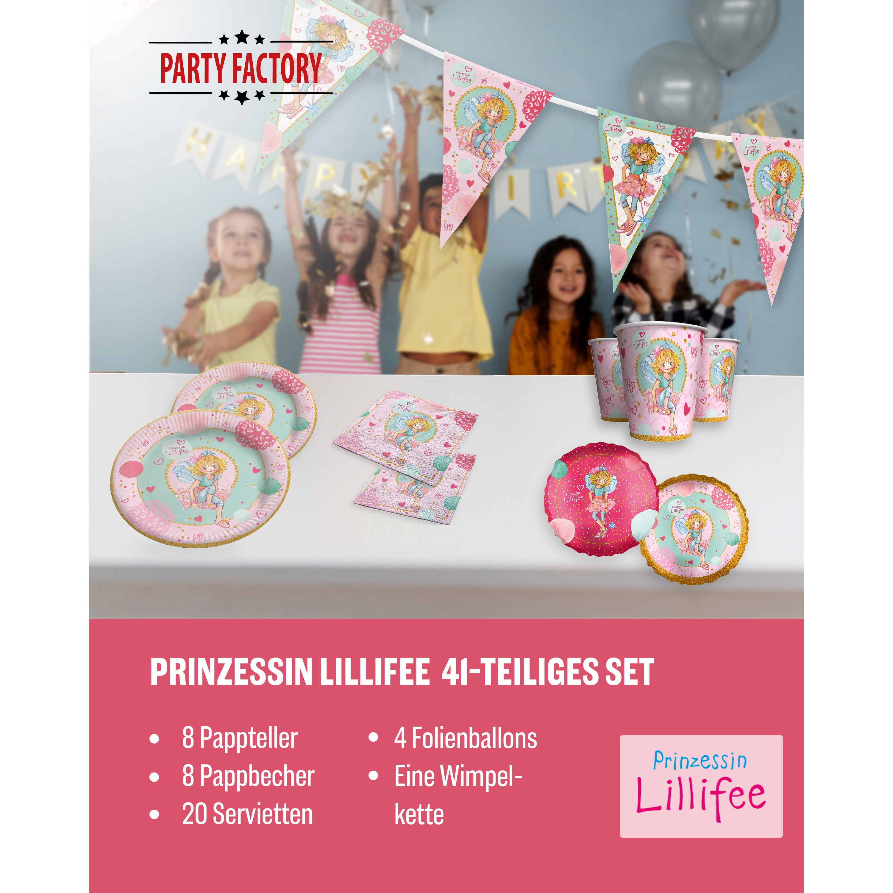 Prinzessin Lilifee 41-tlg. Party Set – Deko mit Ballons Wimpel Servietten 2