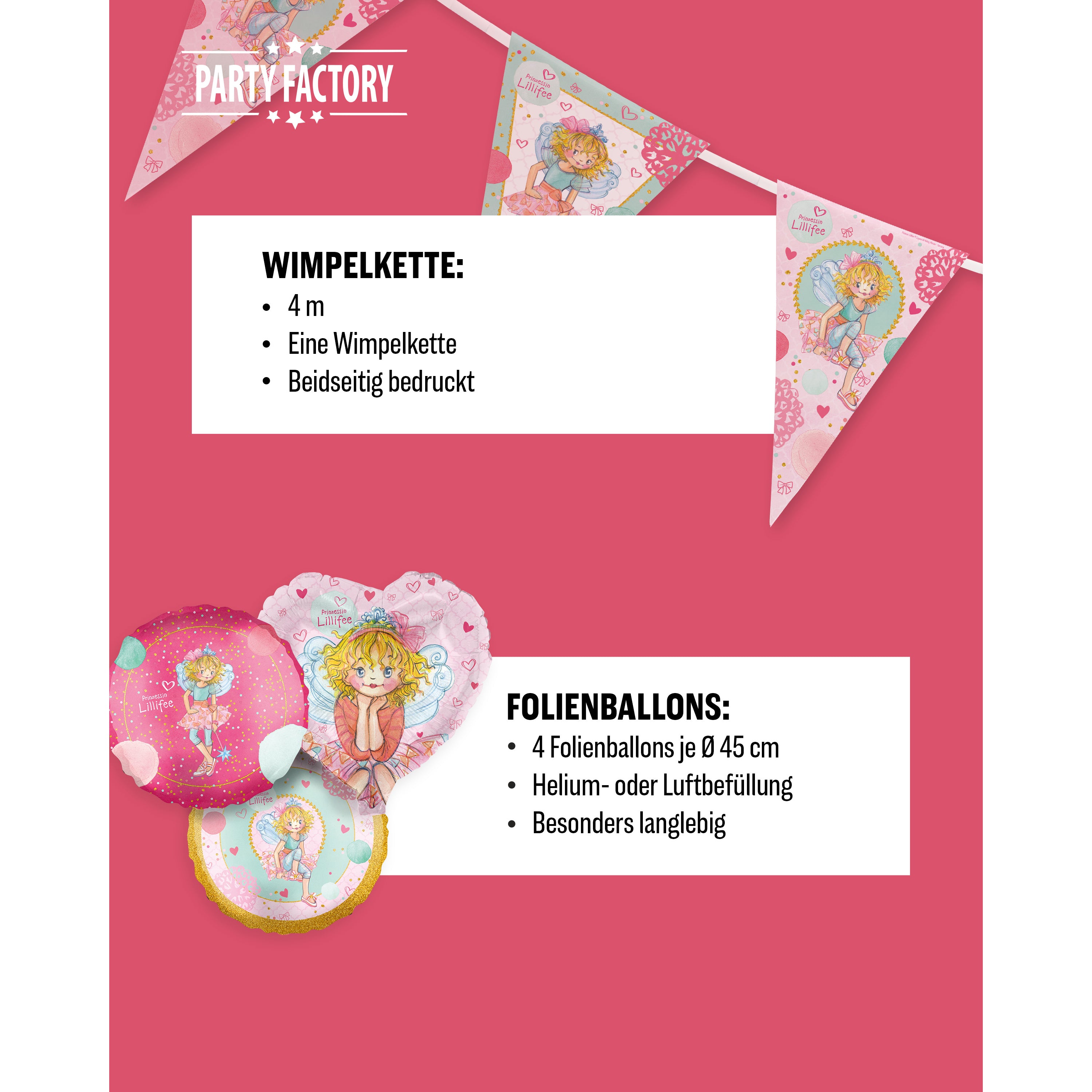 Prinzessin Lilifee 41-tlg. Party Set – Deko mit Ballons Wimpel Servietten 5