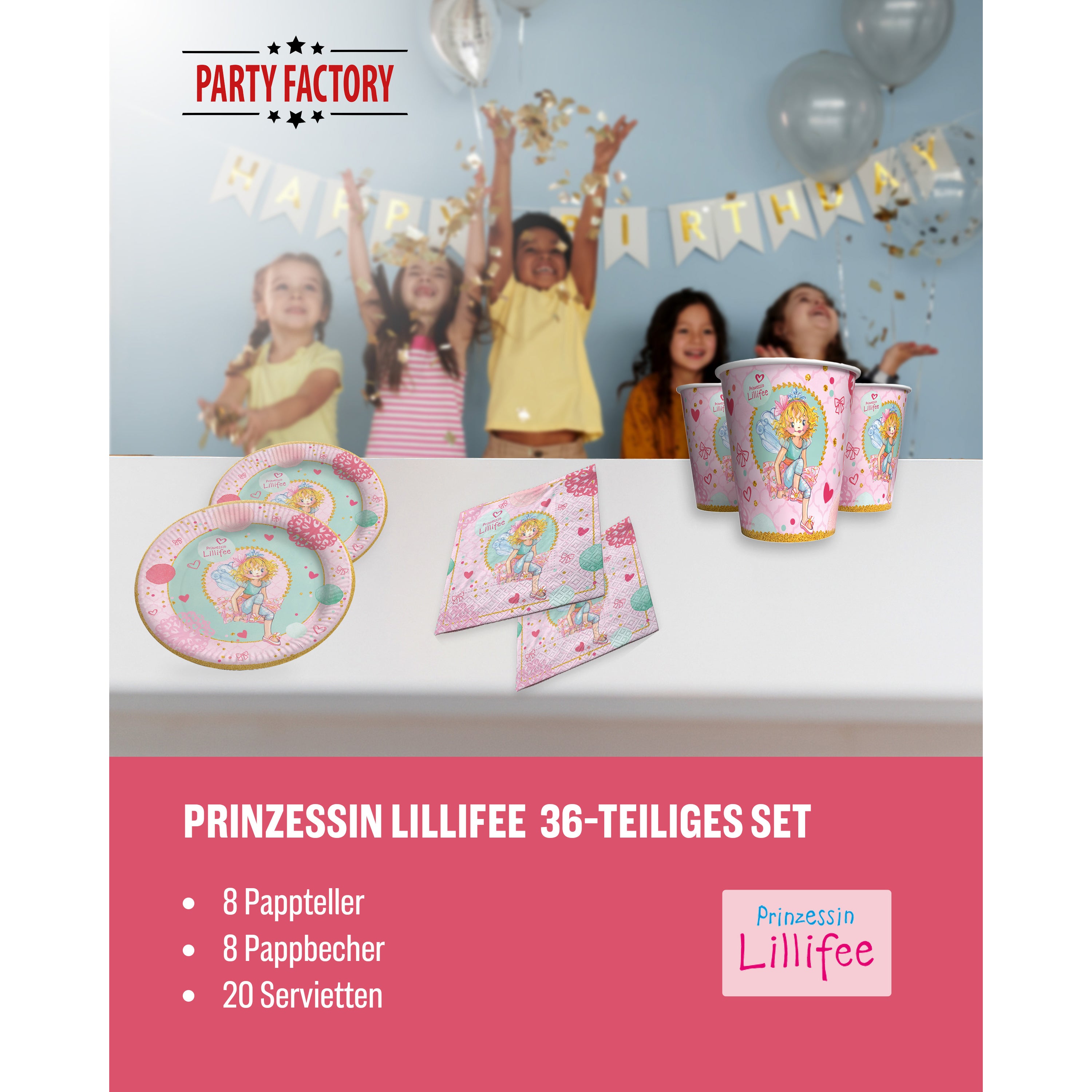 Prinzessin Lilifee 36-tlg. Party Set – Deko mit Bechern Tellern Servietten 2