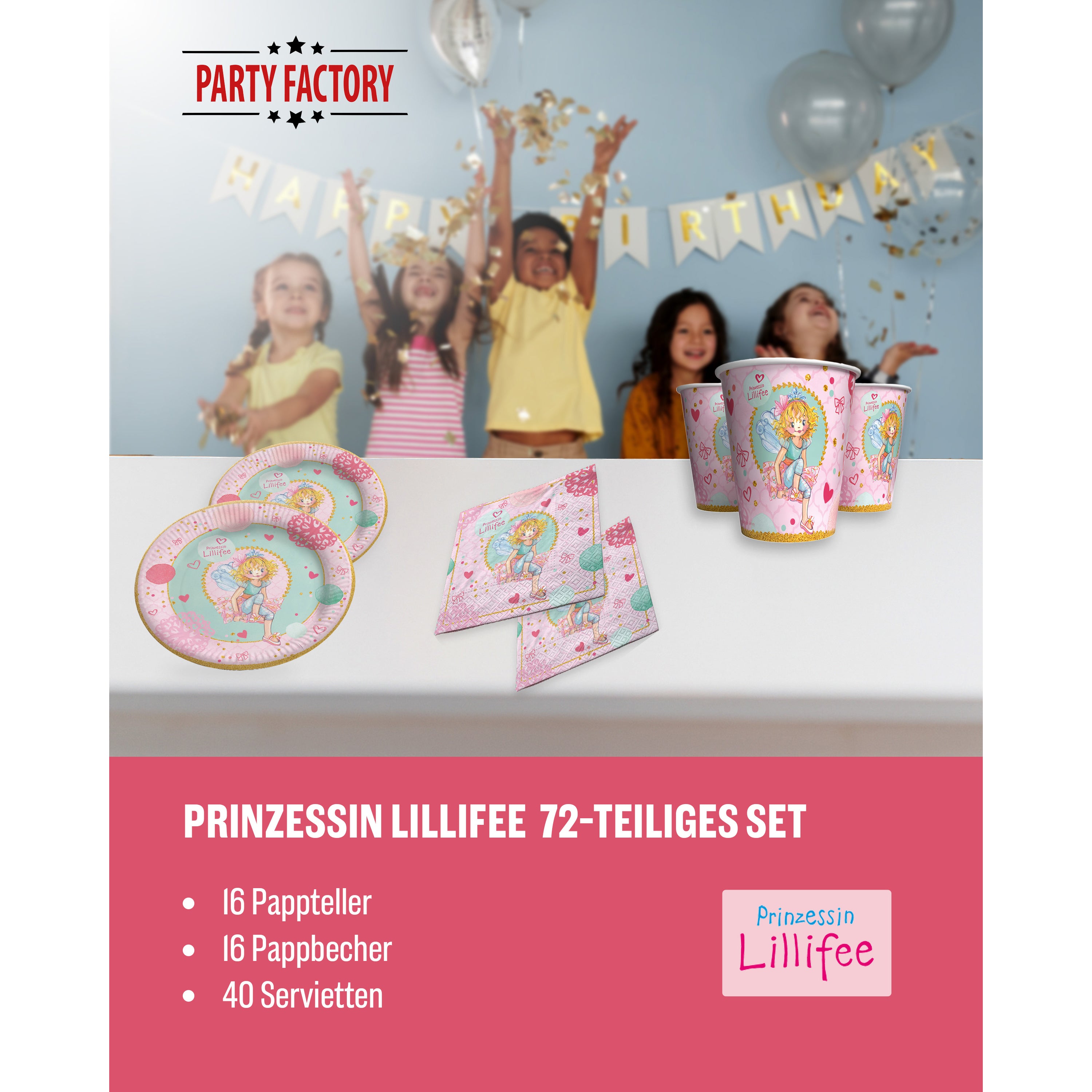 Prinzessin Lilifee 72-tlg. Party Set – Deko mit Bechern Tellern Servietten 2