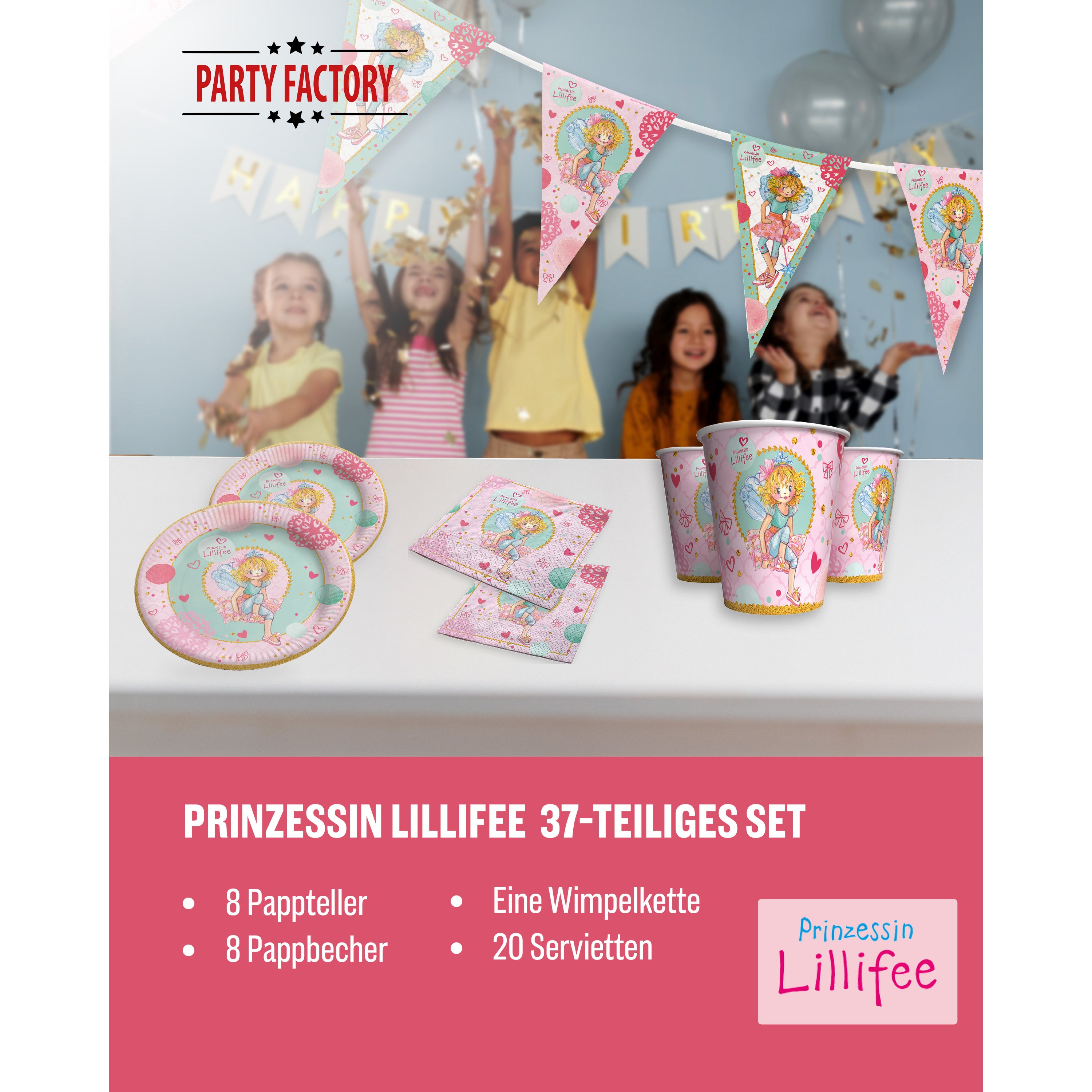 Prinzessin Lilifee 37-tlg. Party Set – Deko mit Wimpel Servietten 2