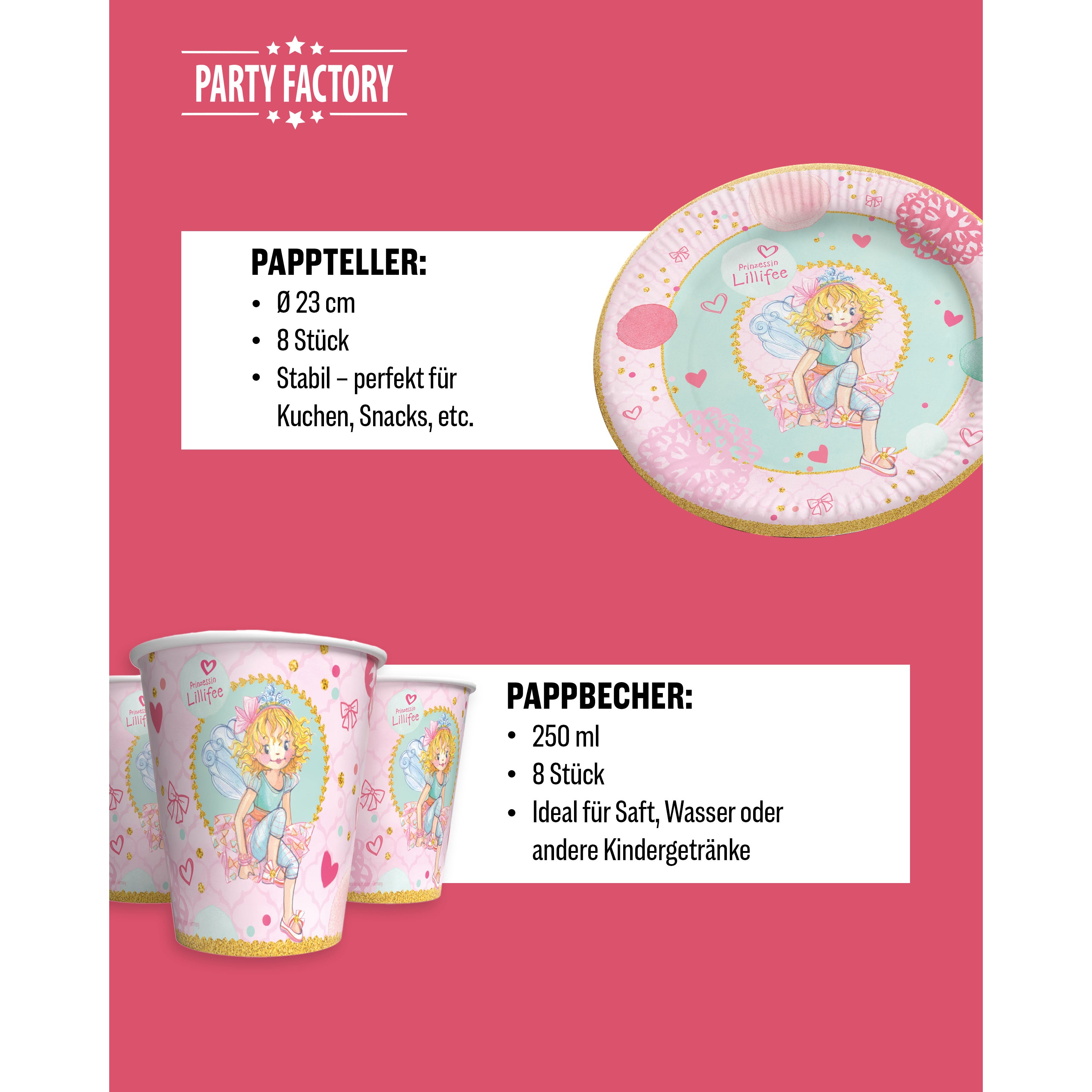 Prinzessin Lilifee 37-tlg. Party Set – Deko mit Wimpel Servietten 4