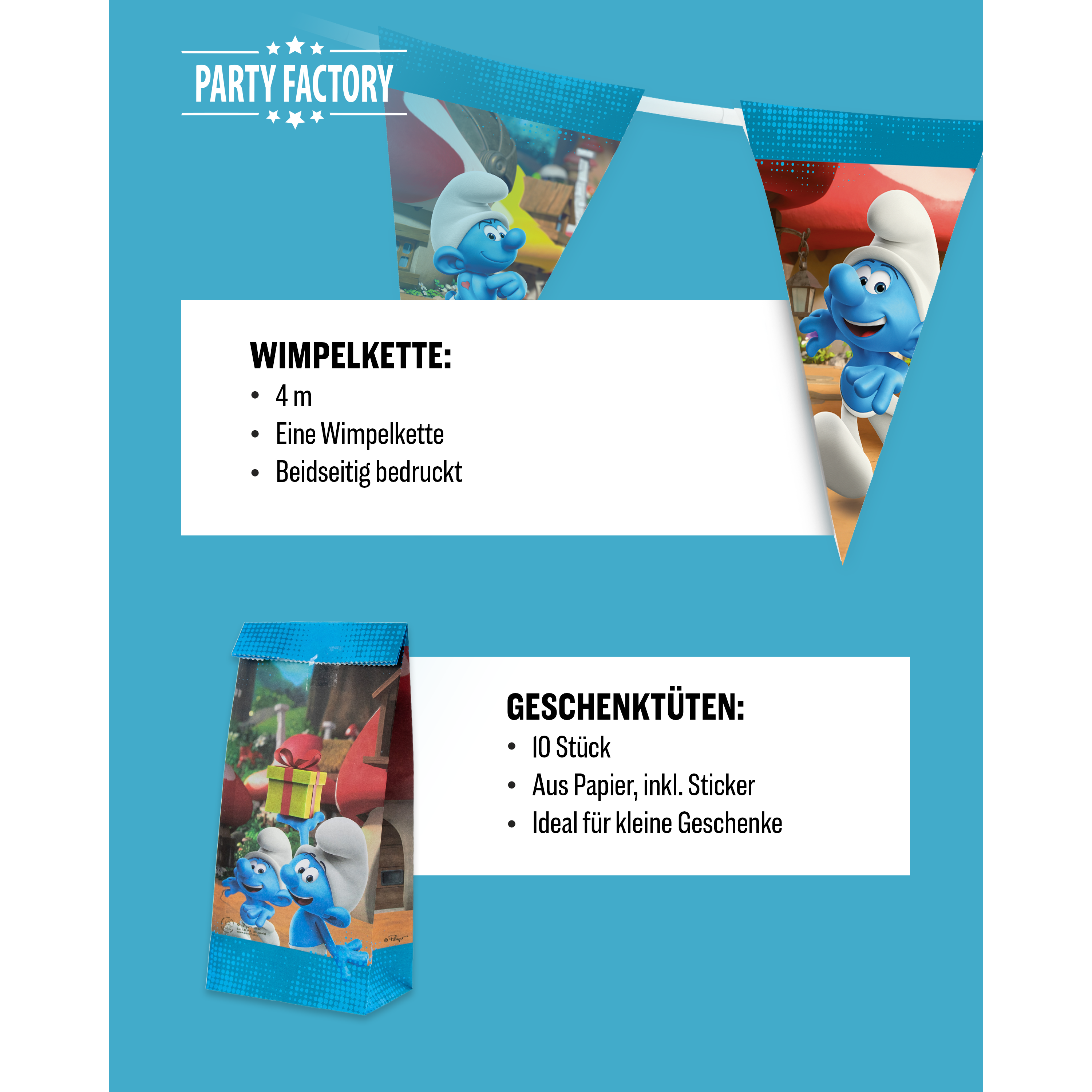 Die Schlümpfe 47-tlg. Party Set – Deko mit Bechern Tellern Tüten 5