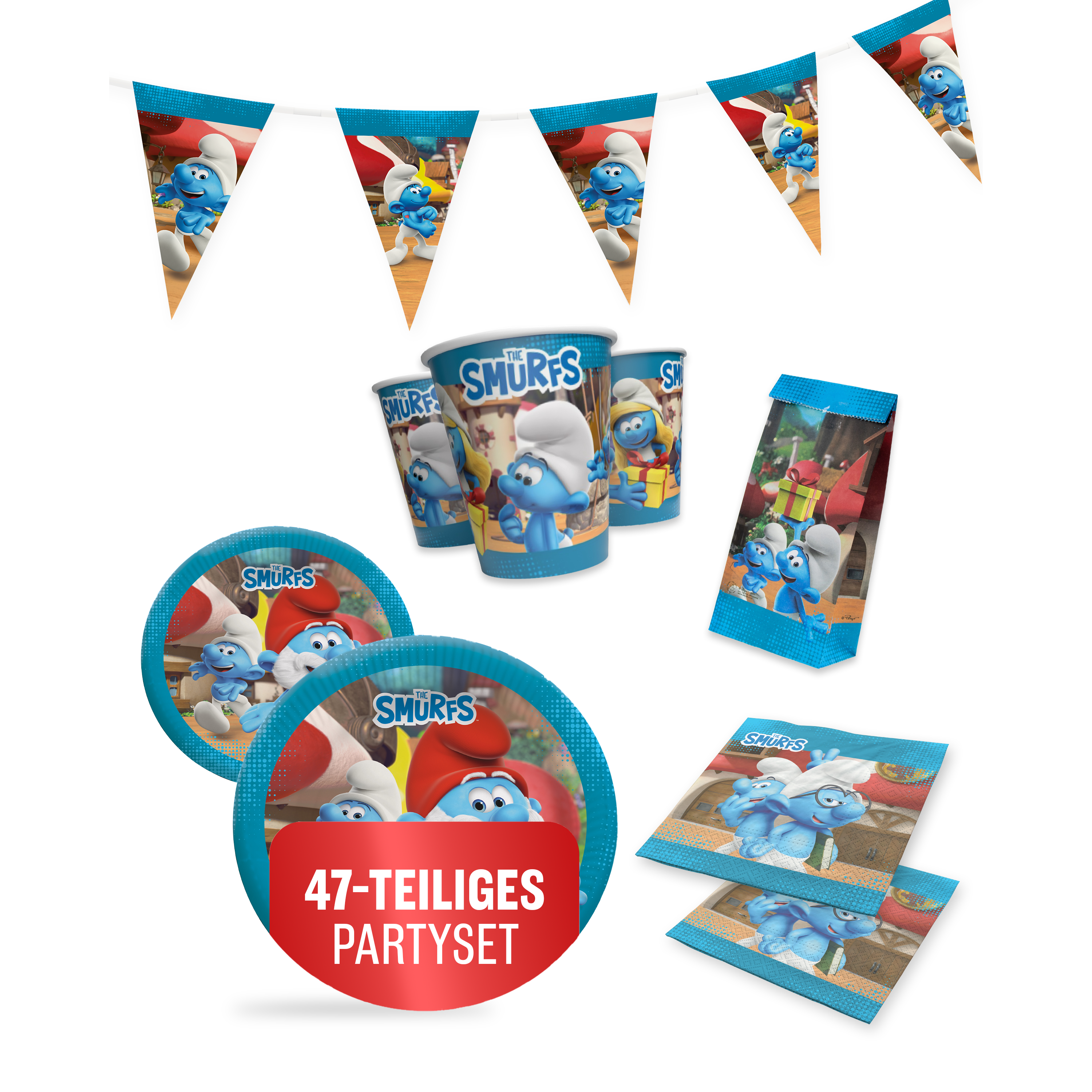 Die Schlümpfe 47-tlg. Party Set – Deko mit Bechern Tellern Tüten