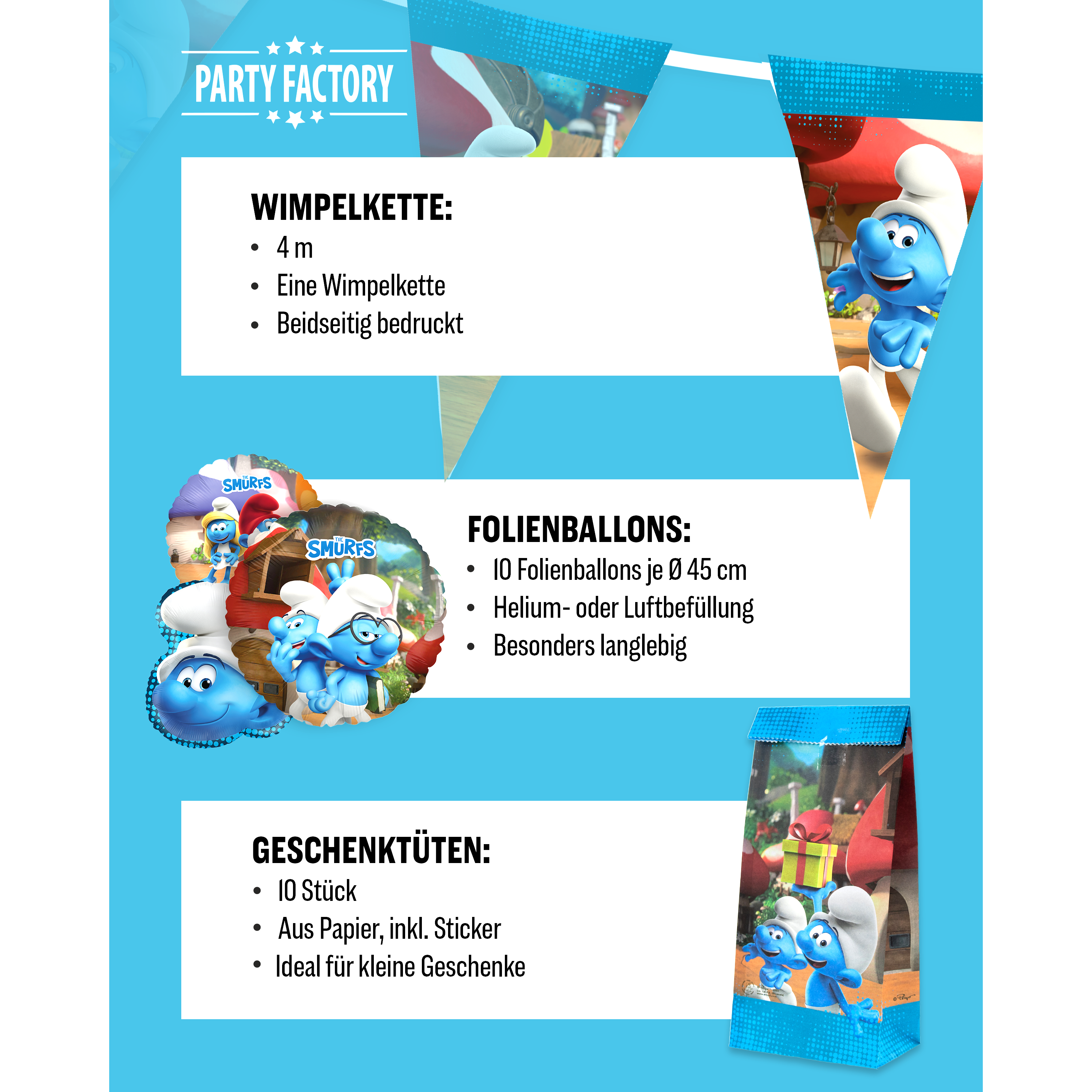 Die Schlümpfe 57-tlg. Party Set – Geburtstag Deko mit Folienballons Tüten 5