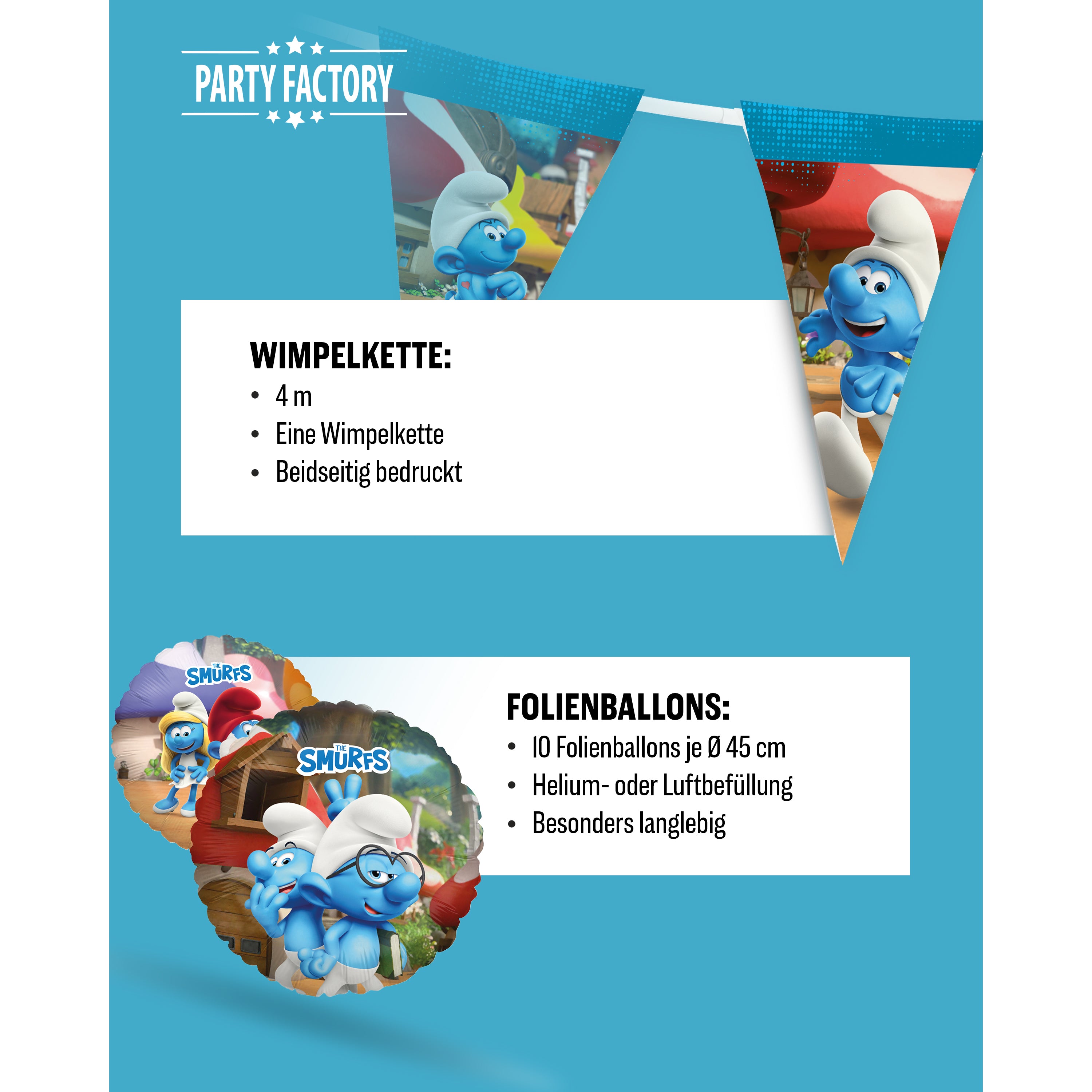 Die Schlümpfe 47-tlg. Party Set – Deko mit Ballons Wimpel Servietten 5