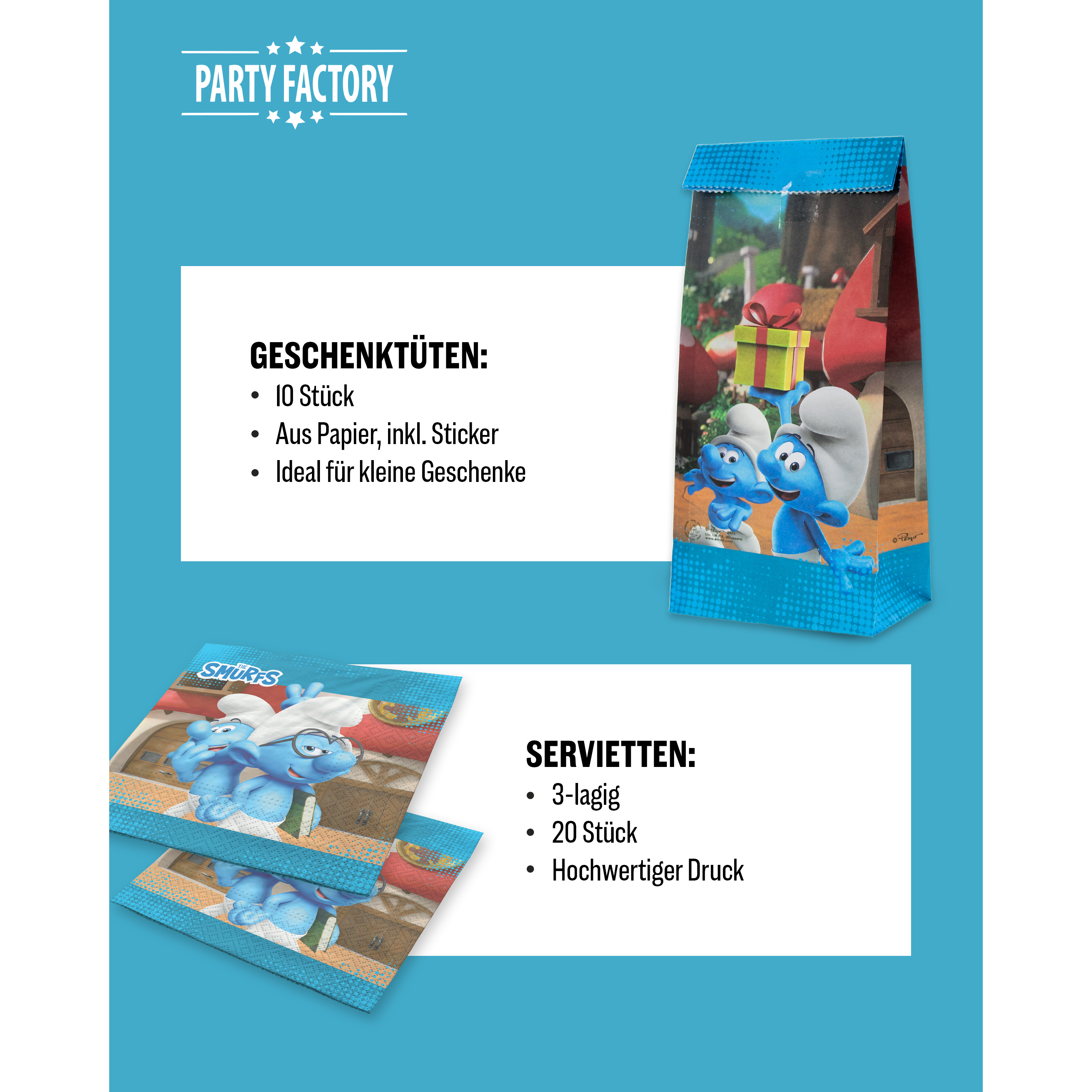 Die Schlümpfe 46-tlg. Party Set – Deko mit Bechern Tellern Tüten 5