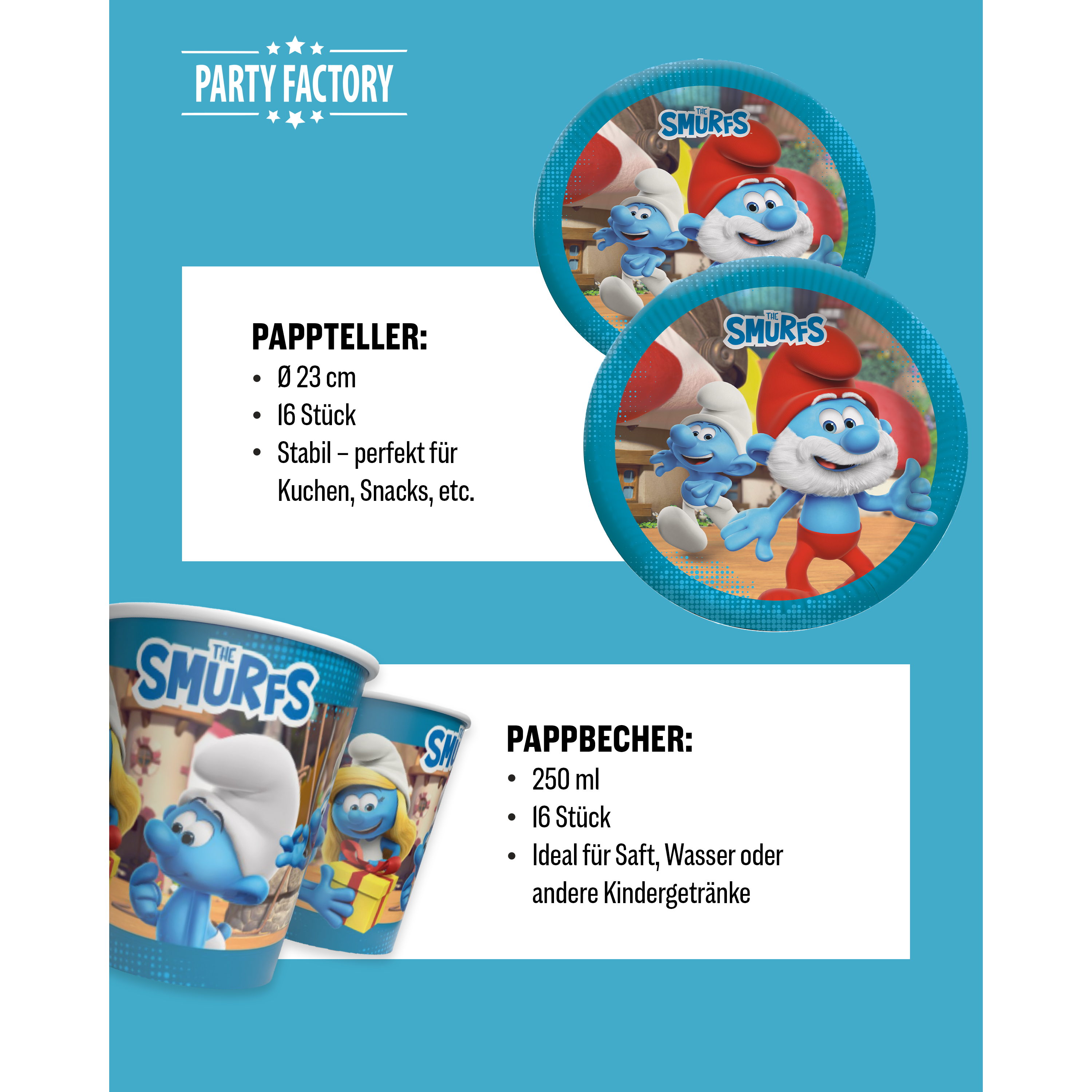 Die Schlümpfe 92-tlg. Party Set – Deko mit Bechern Tellern Tüten 4