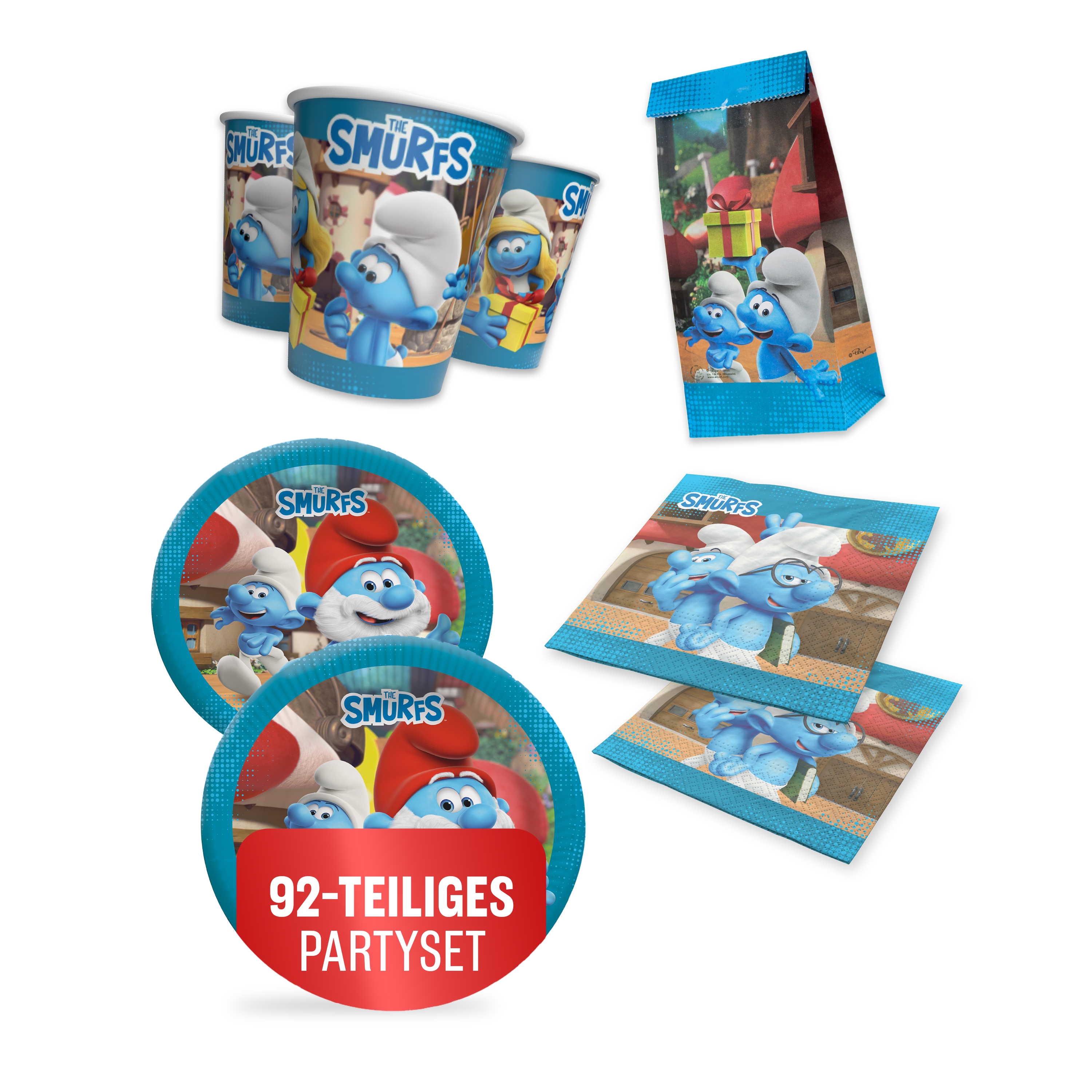 Die Schlümpfe 92-tlg. Party Set – Deko mit Bechern Tellern Tüten