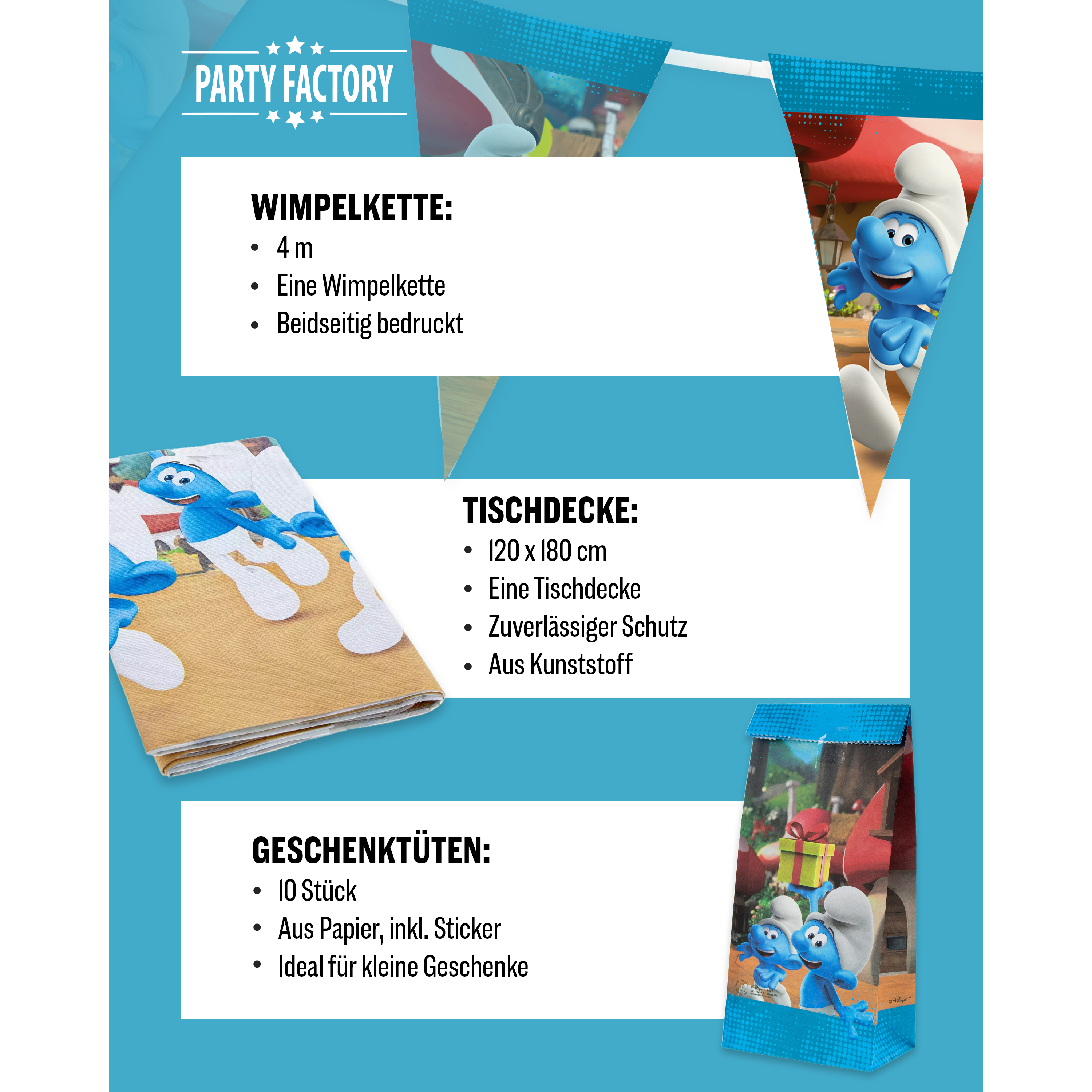 Die Schlümpfe 48-tlg. Party Set – Geburtstag Deko mit Bechern Tellern Tüten 5