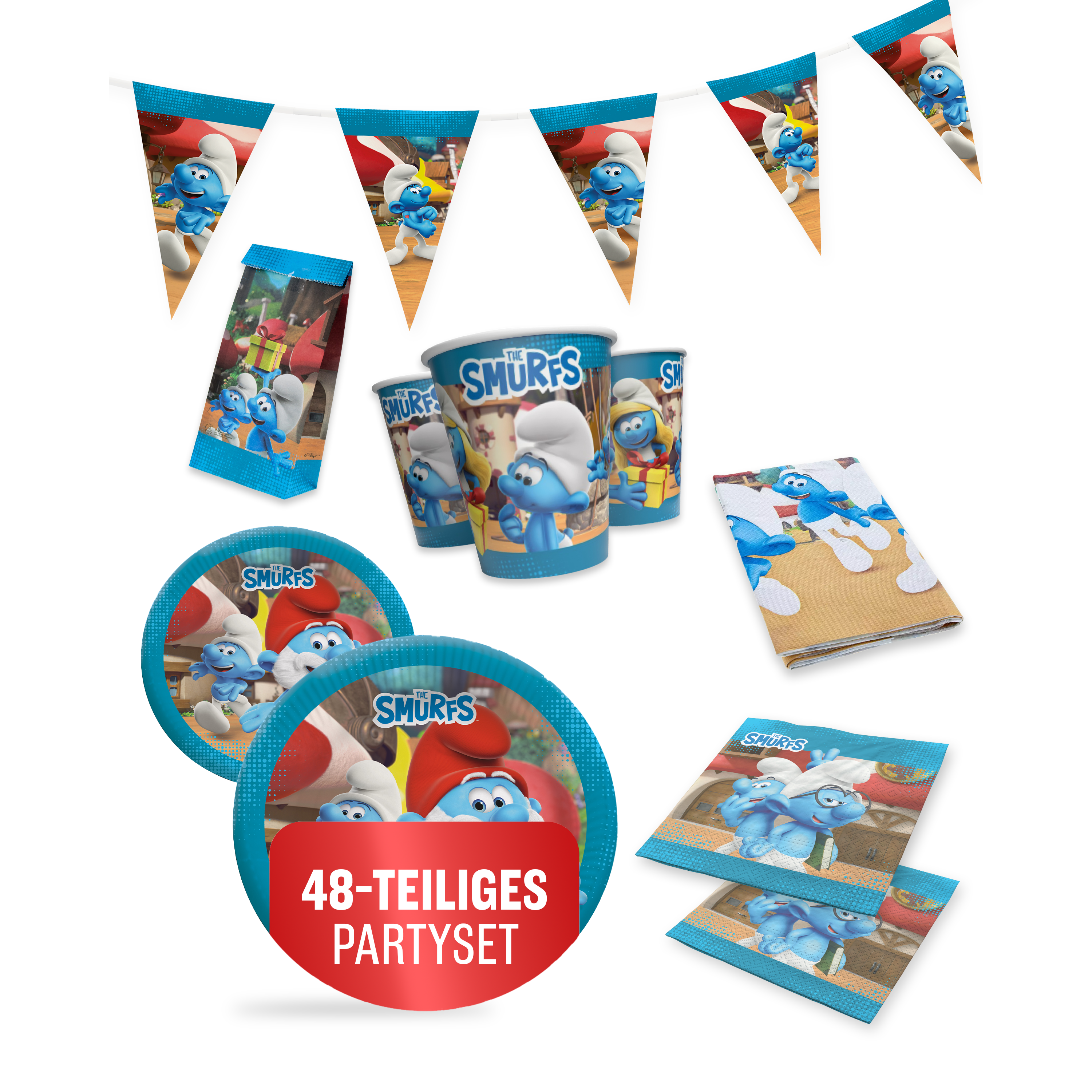 Die Schlümpfe 48-tlg. Party Set – Geburtstag Deko mit Bechern Tellern Tüten