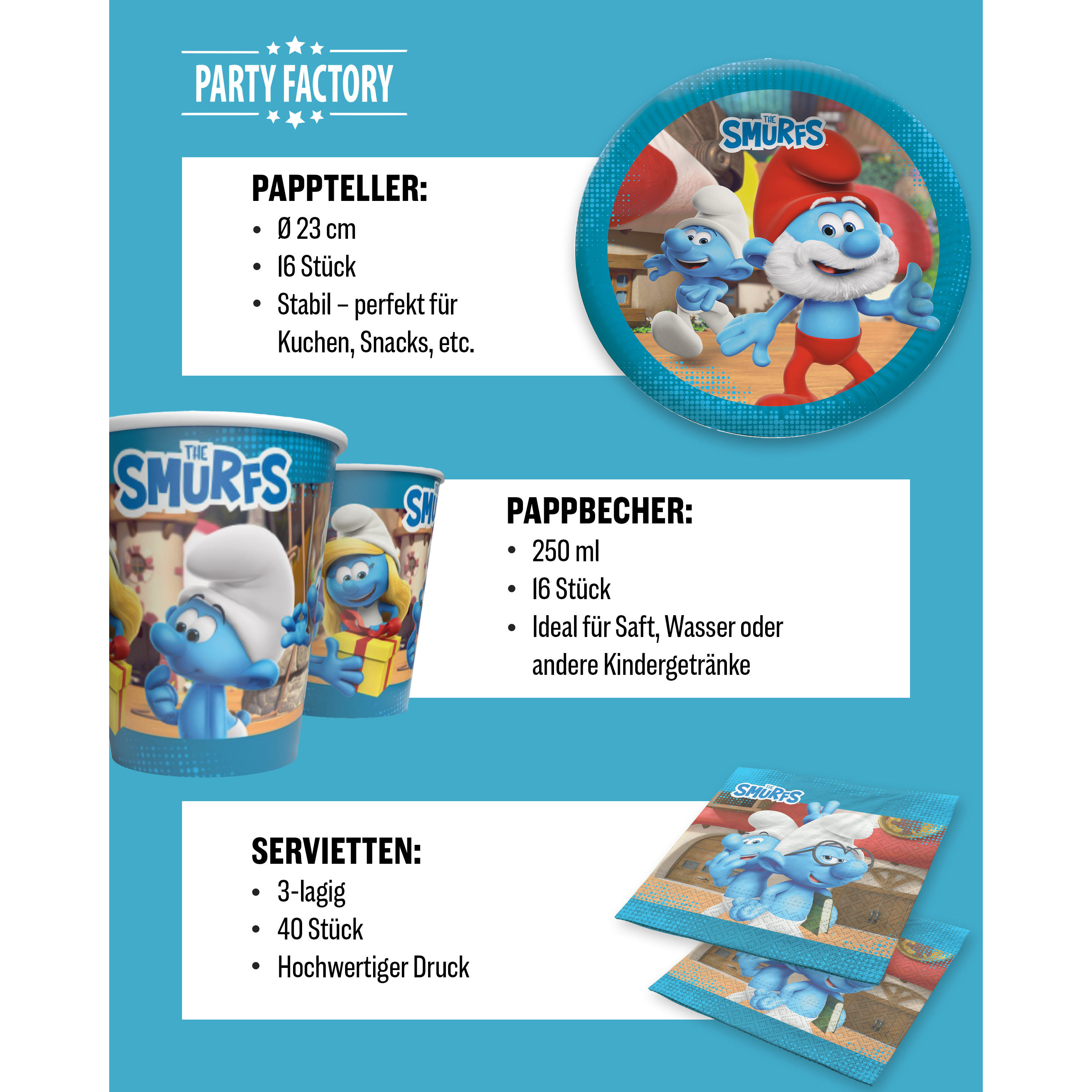 Die Schlümpfe 114-tlg. Party Set – Geburtstag Deko mit Hüten Tüten Wimpel 4