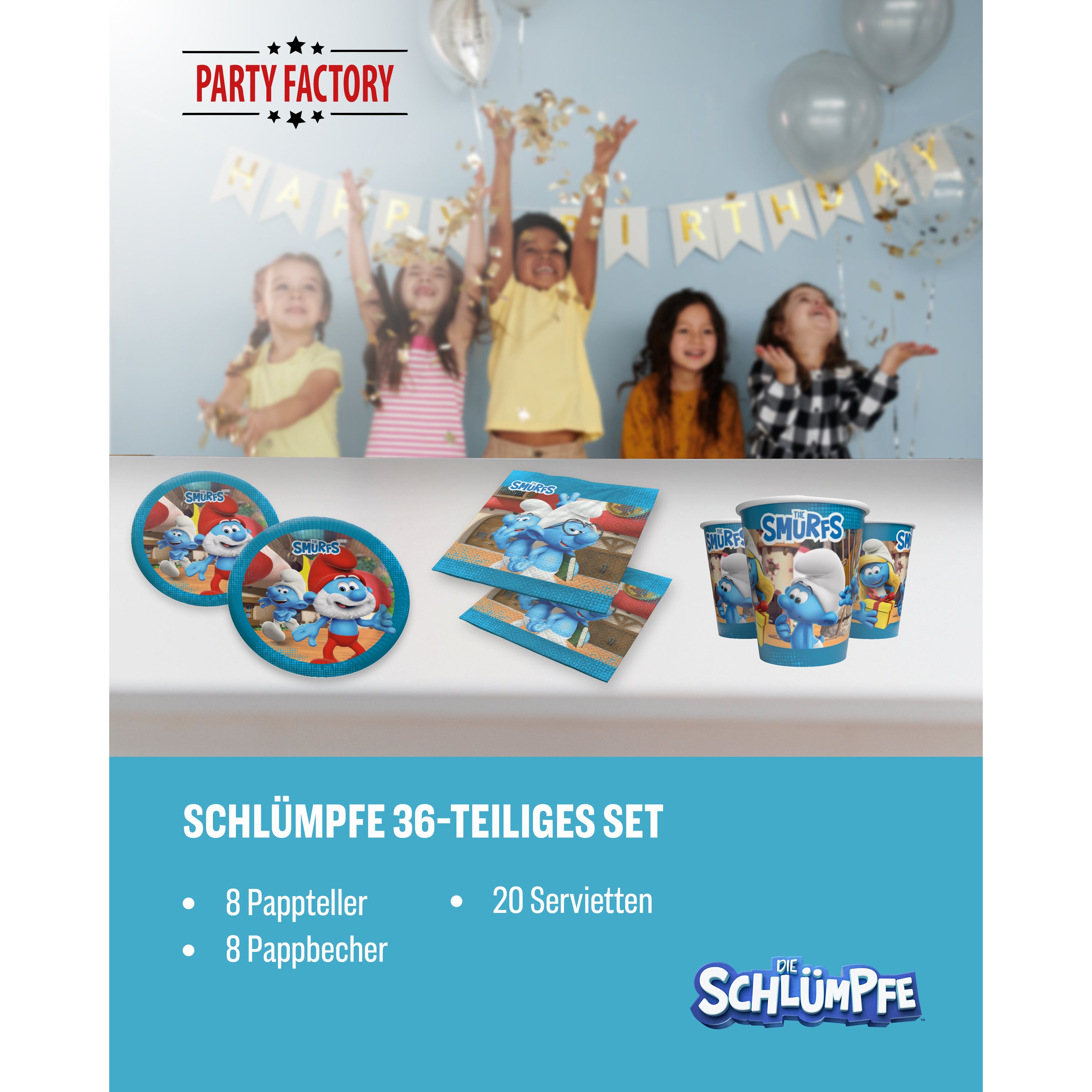 Die Schlümpfe 36-tlg. Party Set – Deko mit Bechern Tellern Servietten 2