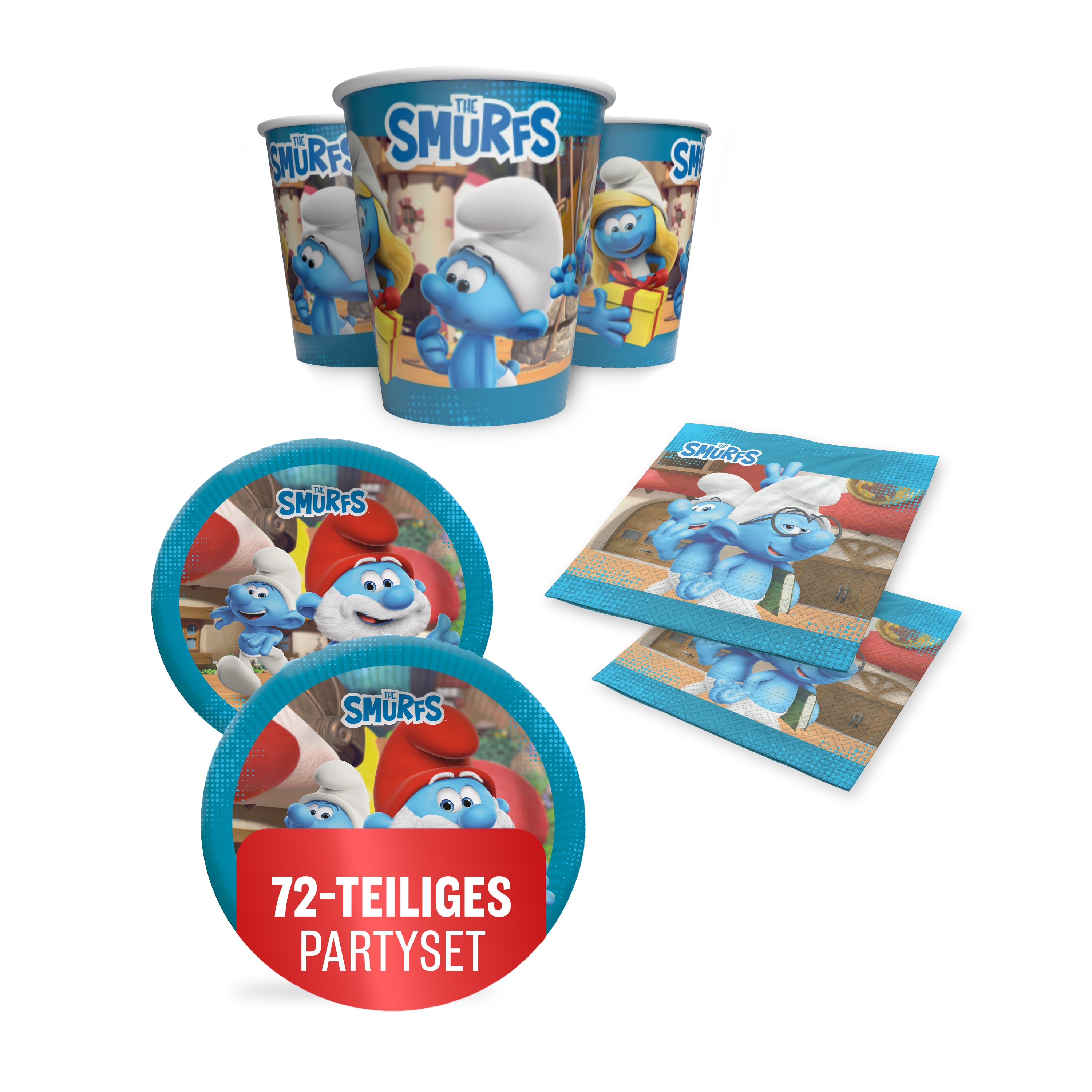 Die Schlümpfe 72-tlg. Party Set – Deko mit Bechern Tellern Servietten