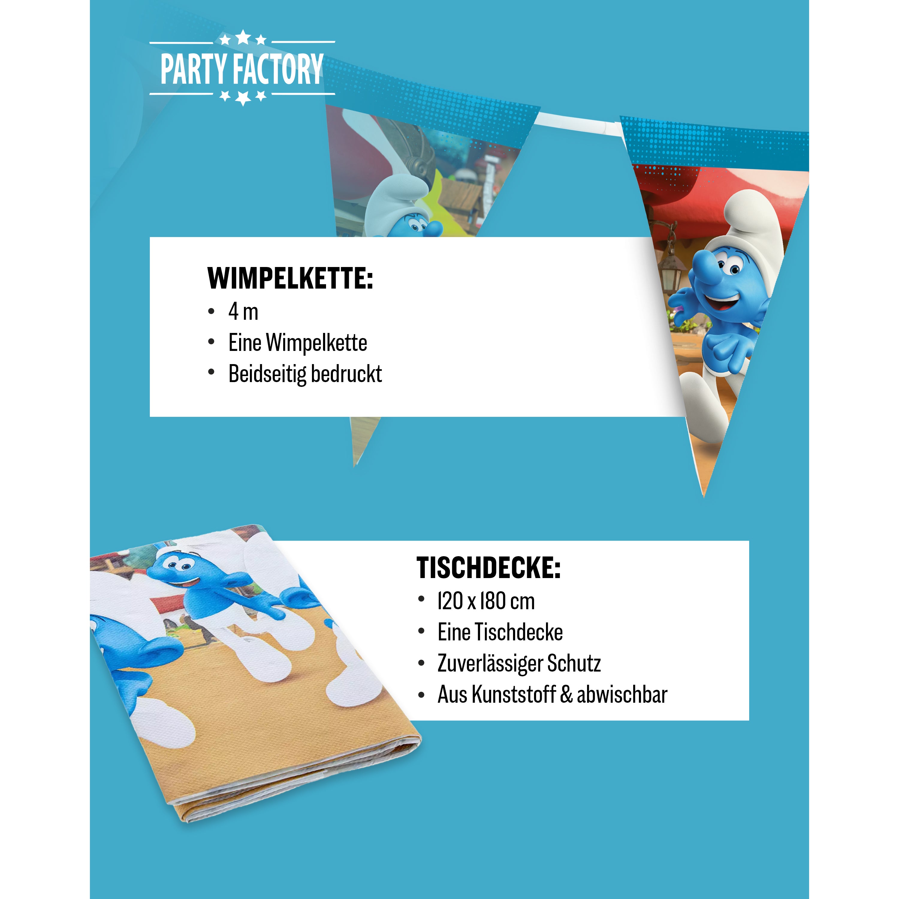 Die Schlümpfe 38-tlg. Party Set – Deko mit Wimpel Tischdecke Servietten 5