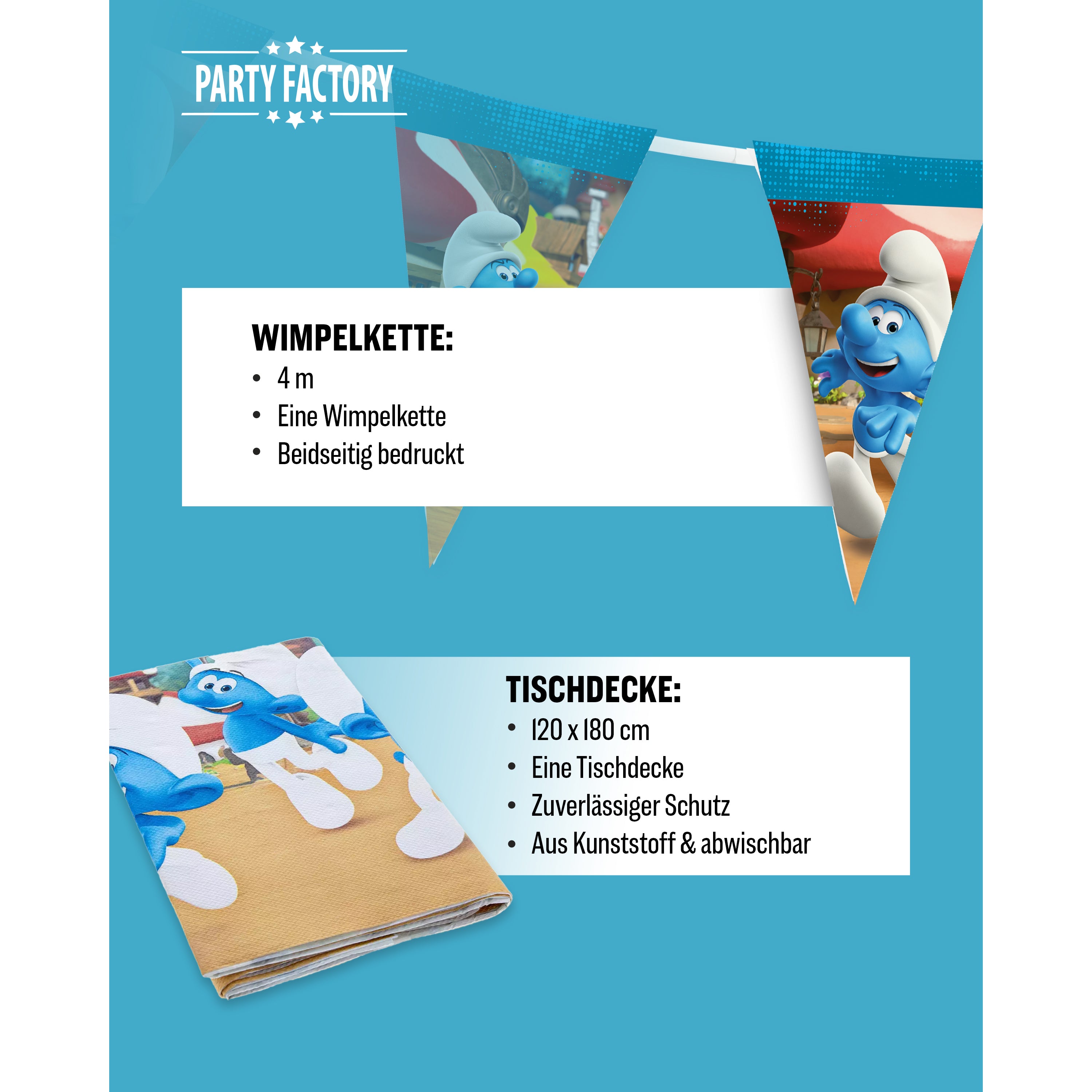 Die Schlümpfe 74-tlg. Party Set – Deko mit Wimpel Tischdecke Servietten 5