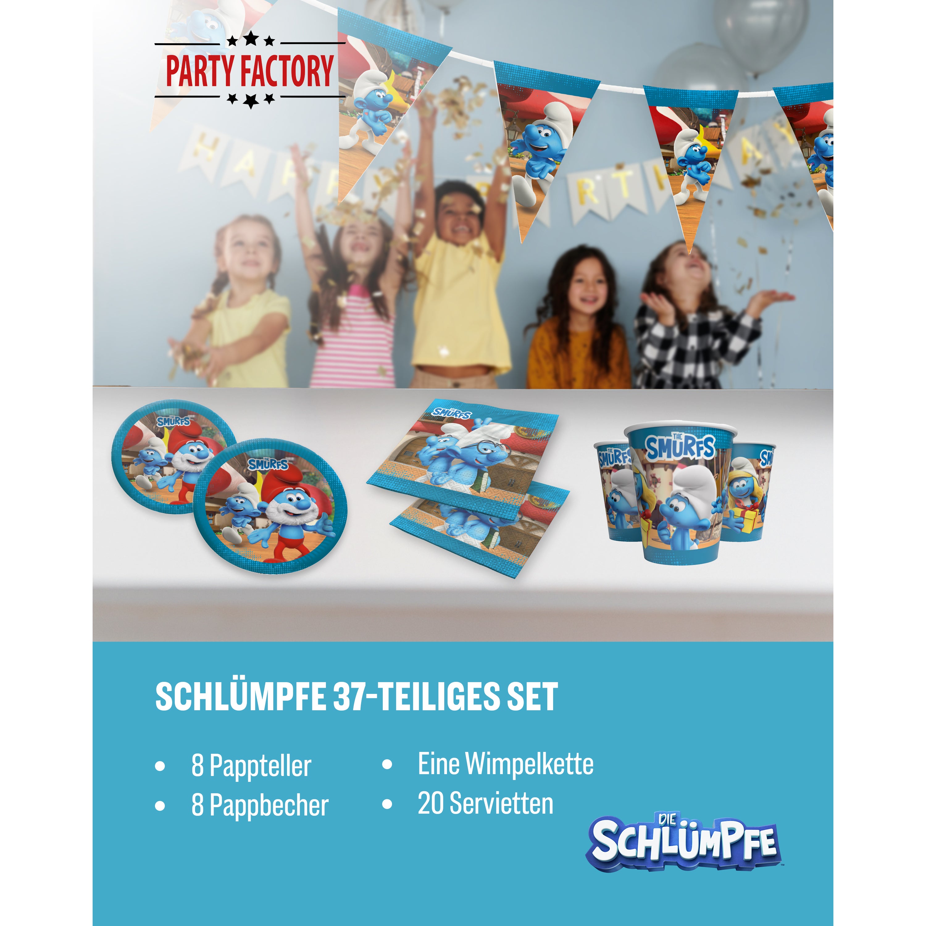 Die Schlümpfe 37-tlg. Party Set – Geburtstag Deko mit Wimpel Servietten 6