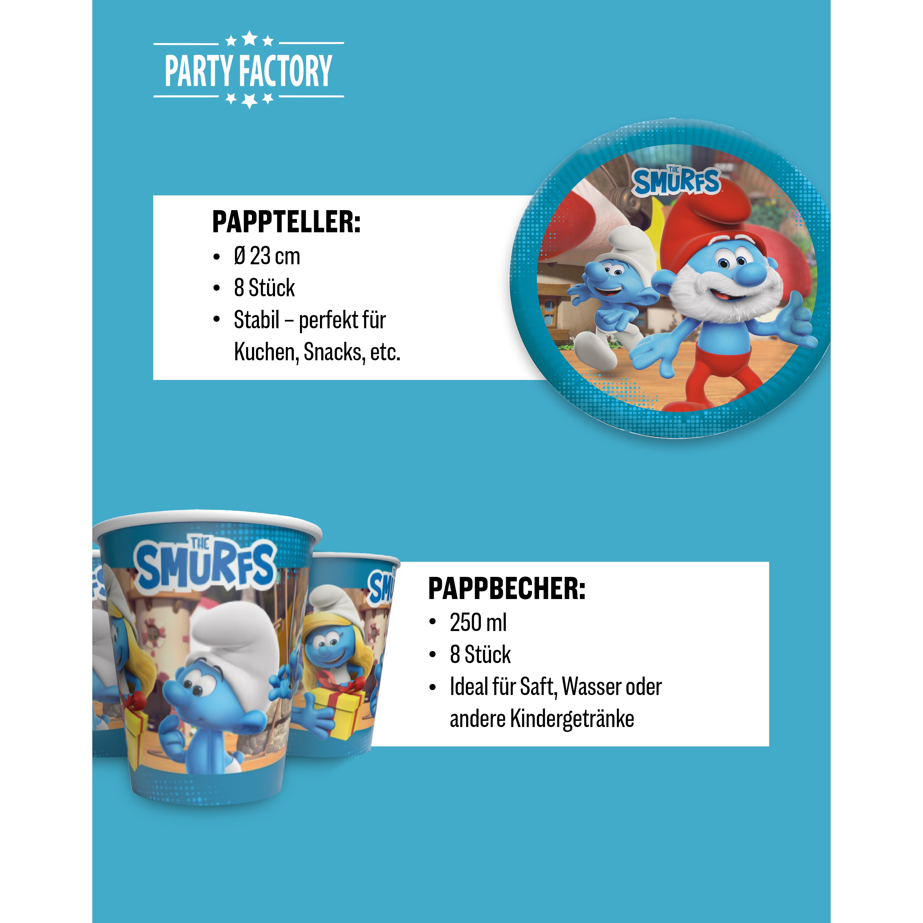 Die Schlümpfe 37-tlg. Party Set – Geburtstag Deko mit Wimpel Servietten 3