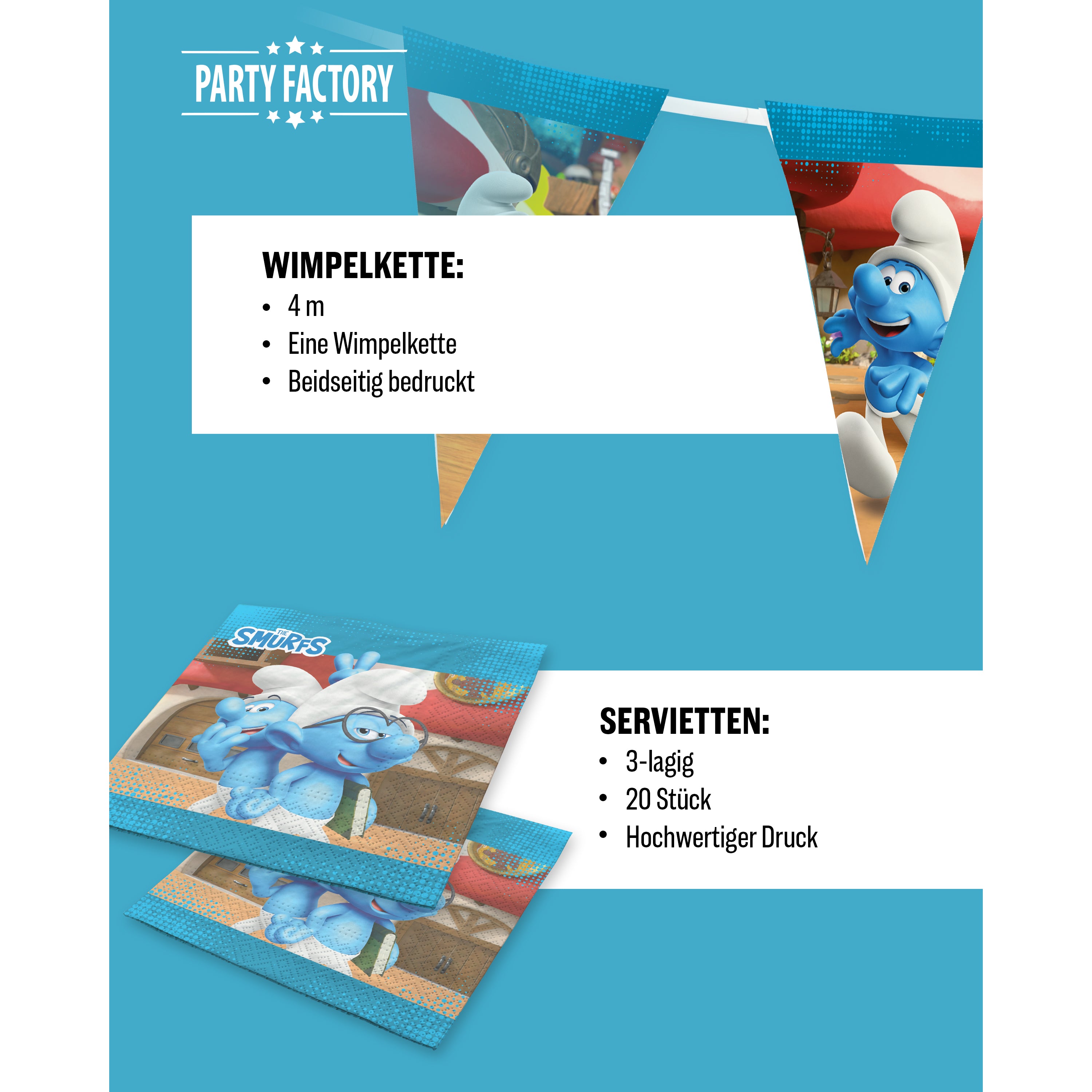 Die Schlümpfe 37-tlg. Party Set – Geburtstag Deko mit Wimpel Servietten 4
