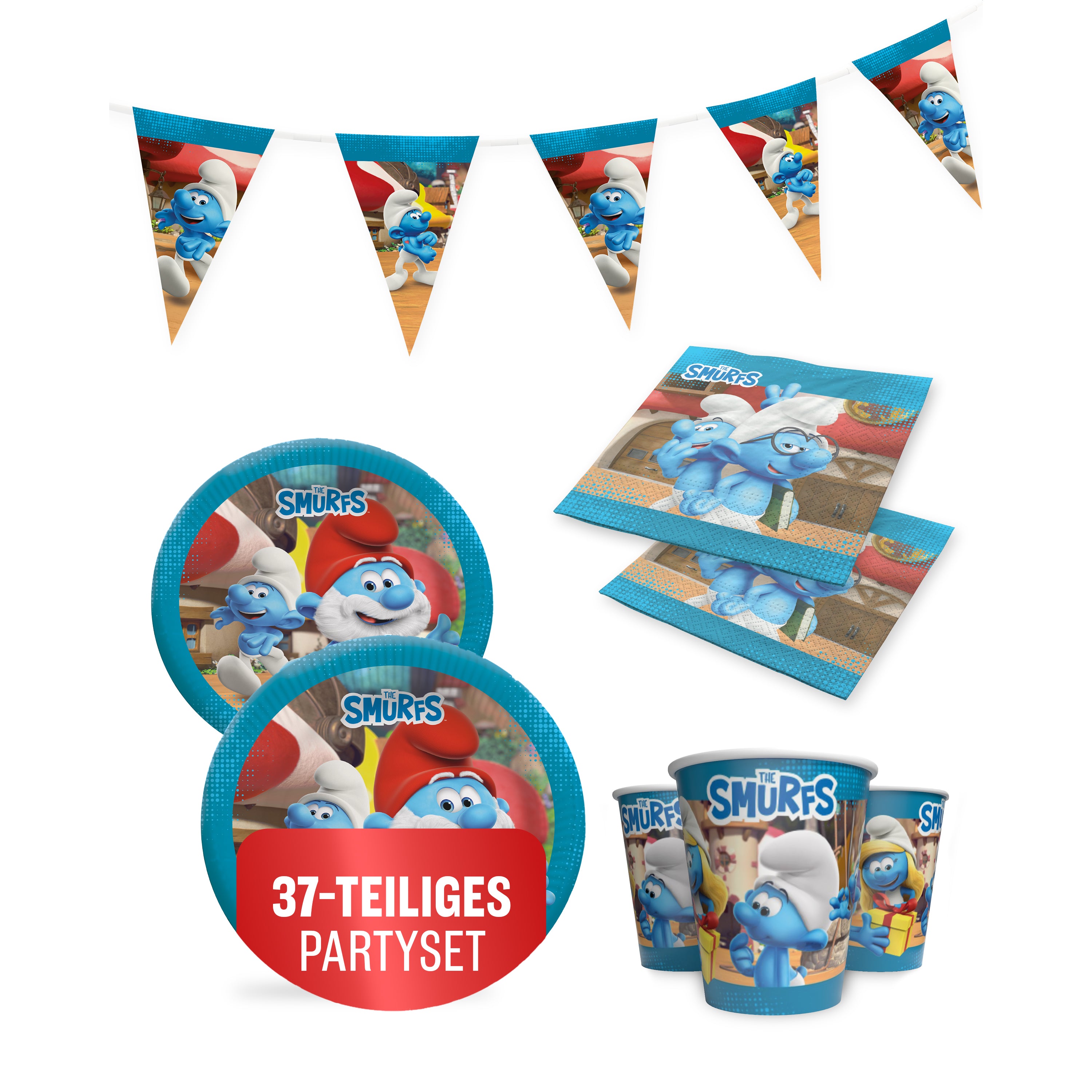 Die Schlümpfe 37-tlg. Party Set – Geburtstag Deko mit Wimpel Servietten