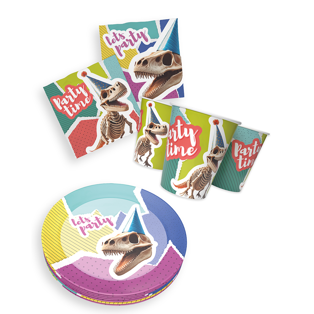 Dino Skelett 3-teiliges Party-Set mit 16 Papptellern, 16 Pappbechern und 40 Servietten 7