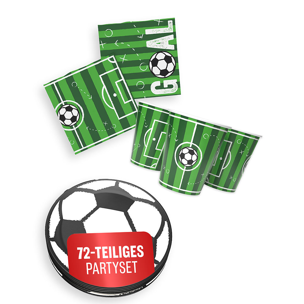 Fussball Goal 3-teiliges Party-Set mit 16 Papptellern, 16 Pappbechern und 40 Servietten