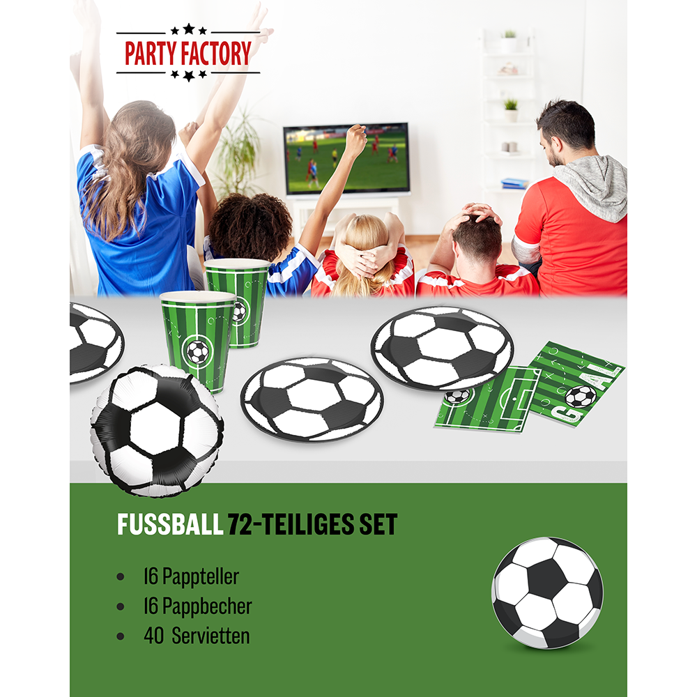 Fussball Goal 3-teiliges Party-Set mit 16 Papptellern, 16 Pappbechern und 40 Servietten 2