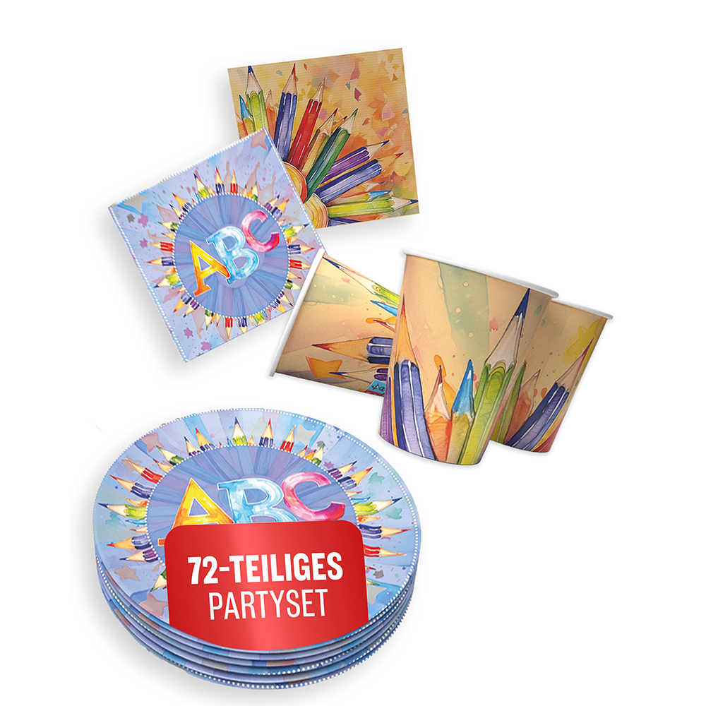 Back to School Neutral 3-teiliges Party-Set mit 16 Papptellern, 16 Pappbechern und 40 Servietten