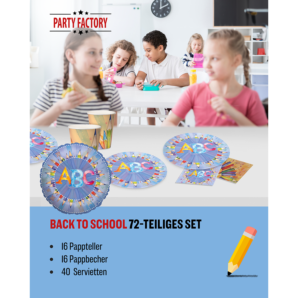 Back to School Neutral 3-teiliges Party-Set mit 16 Papptellern, 16 Pappbechern und 40 Servietten 2