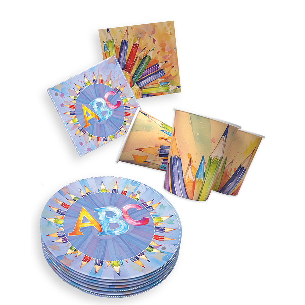 Back to School Neutral 3-teiliges Party-Set mit 16 Papptellern, 16 Pappbechern und 40 Servietten 7