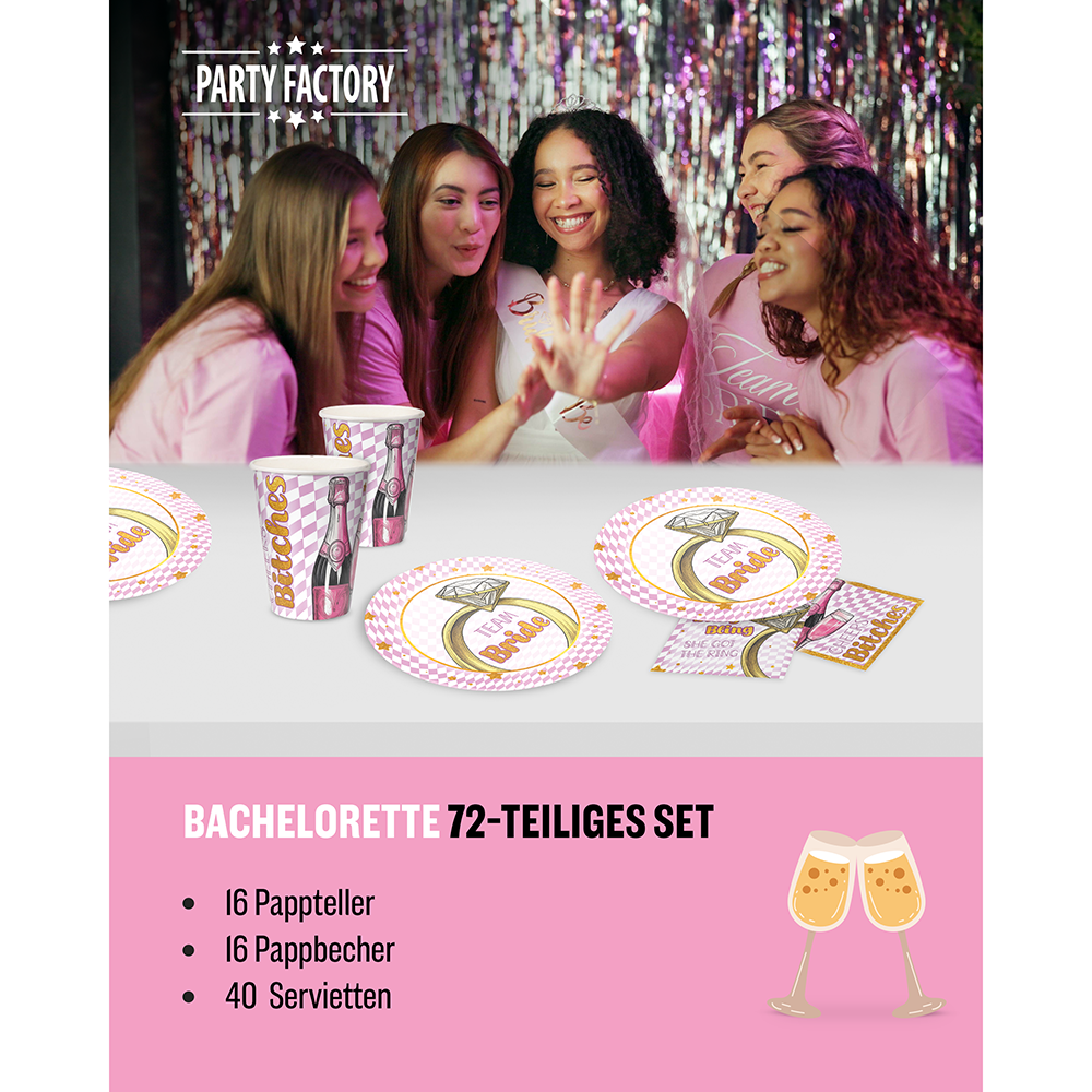 Bachelorette Bling Bling 3-teiliges Party-Set mit 16 Papptellern, 16 Pappbechern und 40 Servietten 2